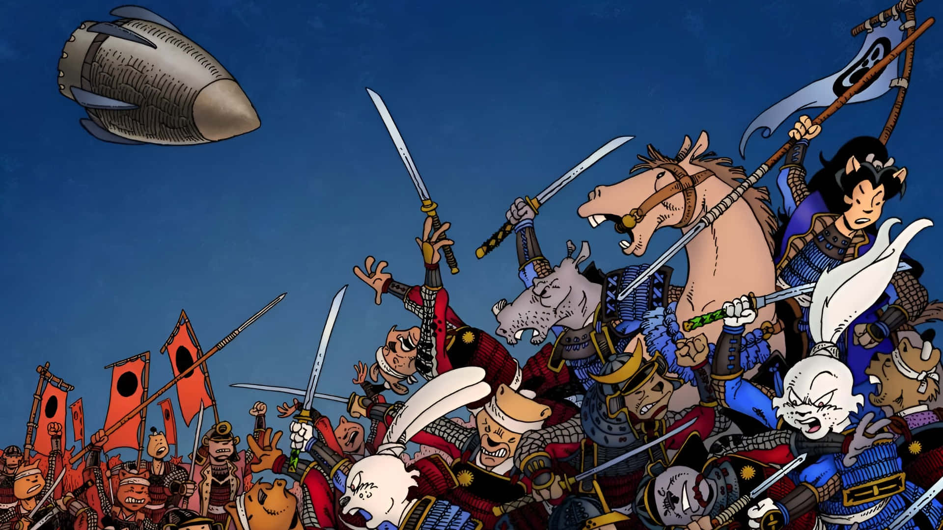 Usagi Yojimbo, samurai warriors, animal heads, Full HD Desktop Wallpaper
