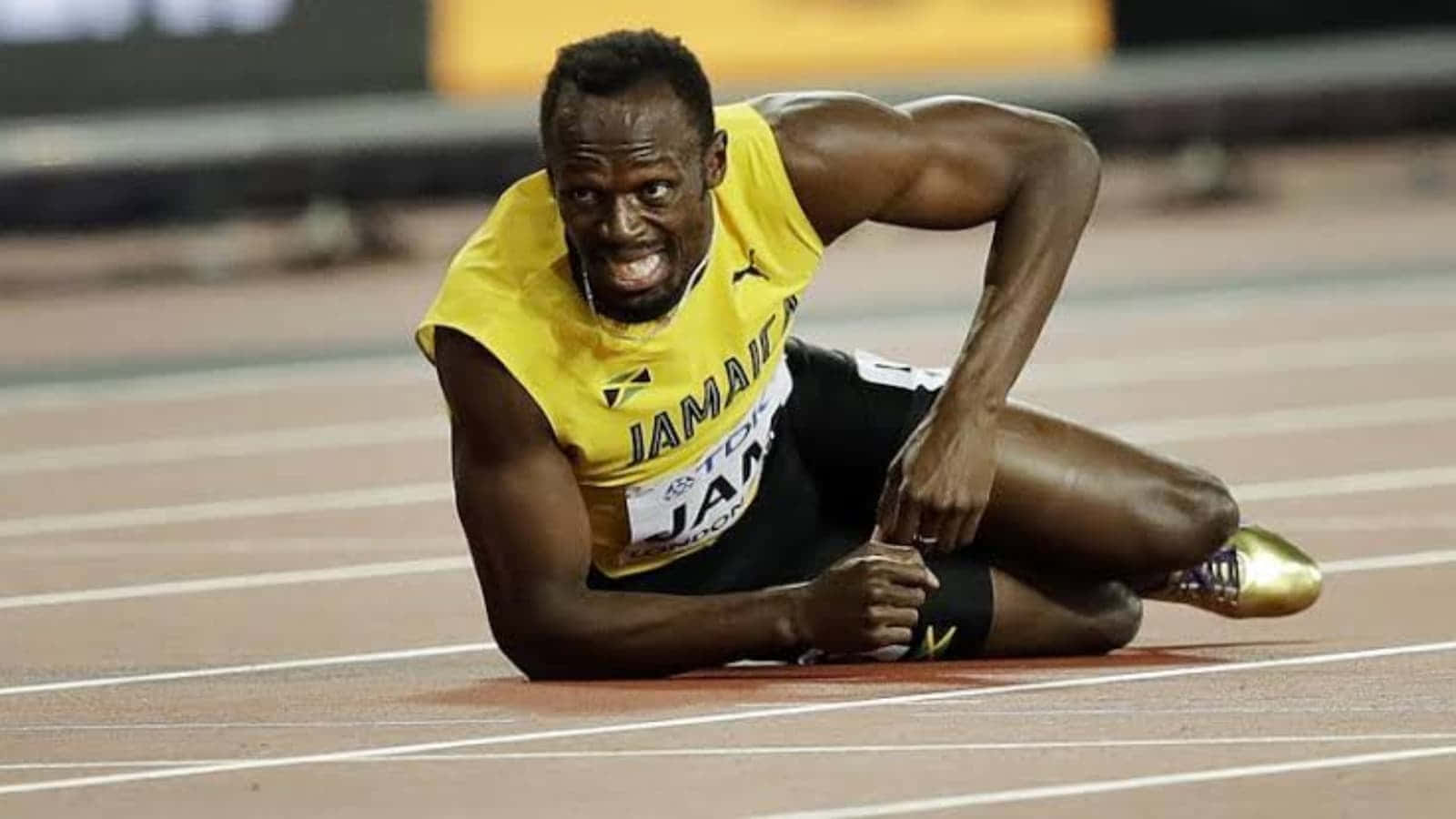 Usain Bolt, yellow Jamaica jersey, track, HD Desktop Wallpaper