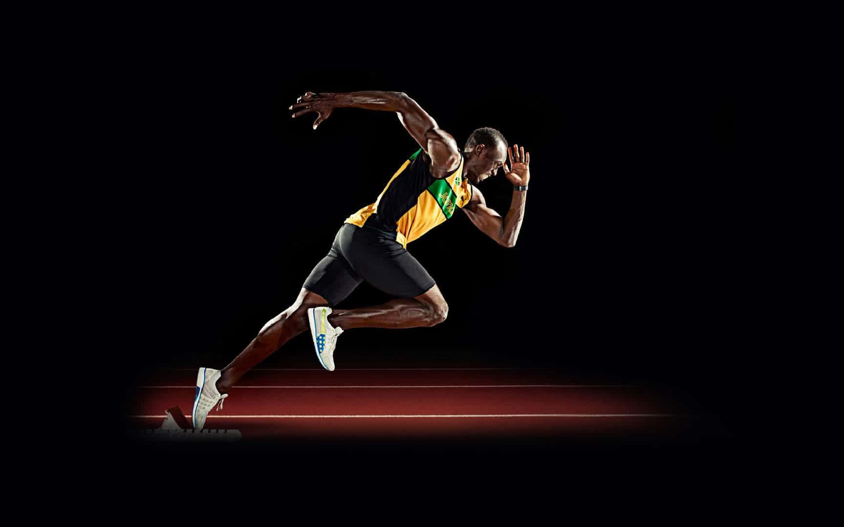 Usain Bolt, yellow green and black uniform, starting blocks, HD Desktop Wallpaper