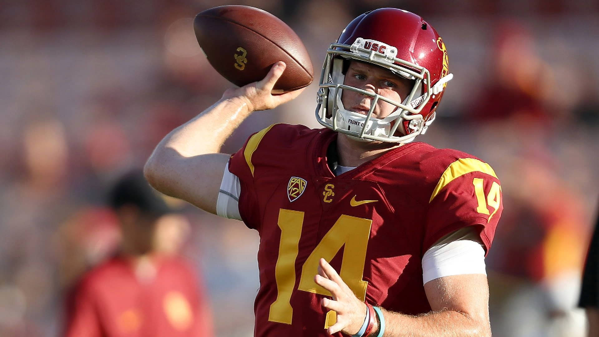USC Football, quarterback, red and gold uniform, Full HD Desktop Wallpaper