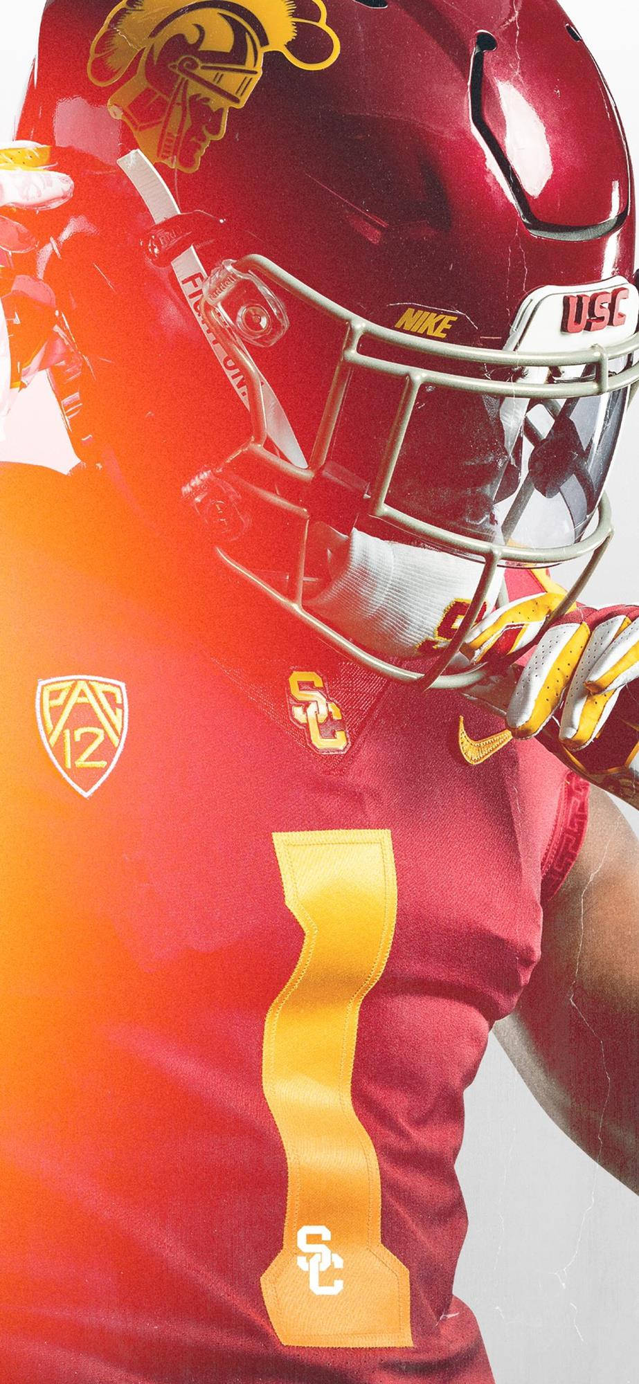 USC Football, maroon and gold uniform, helmet, Full HD Phone Wallpaper