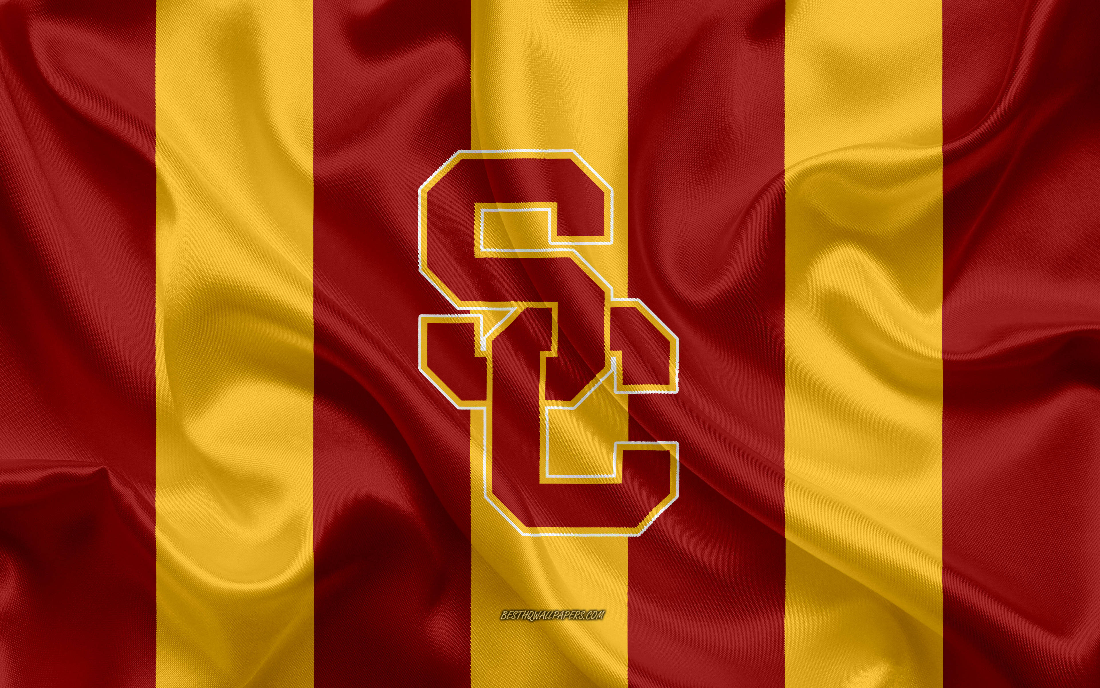 USC Football, red and gold, interlocking SC logo, 4K Desktop Wallpaper