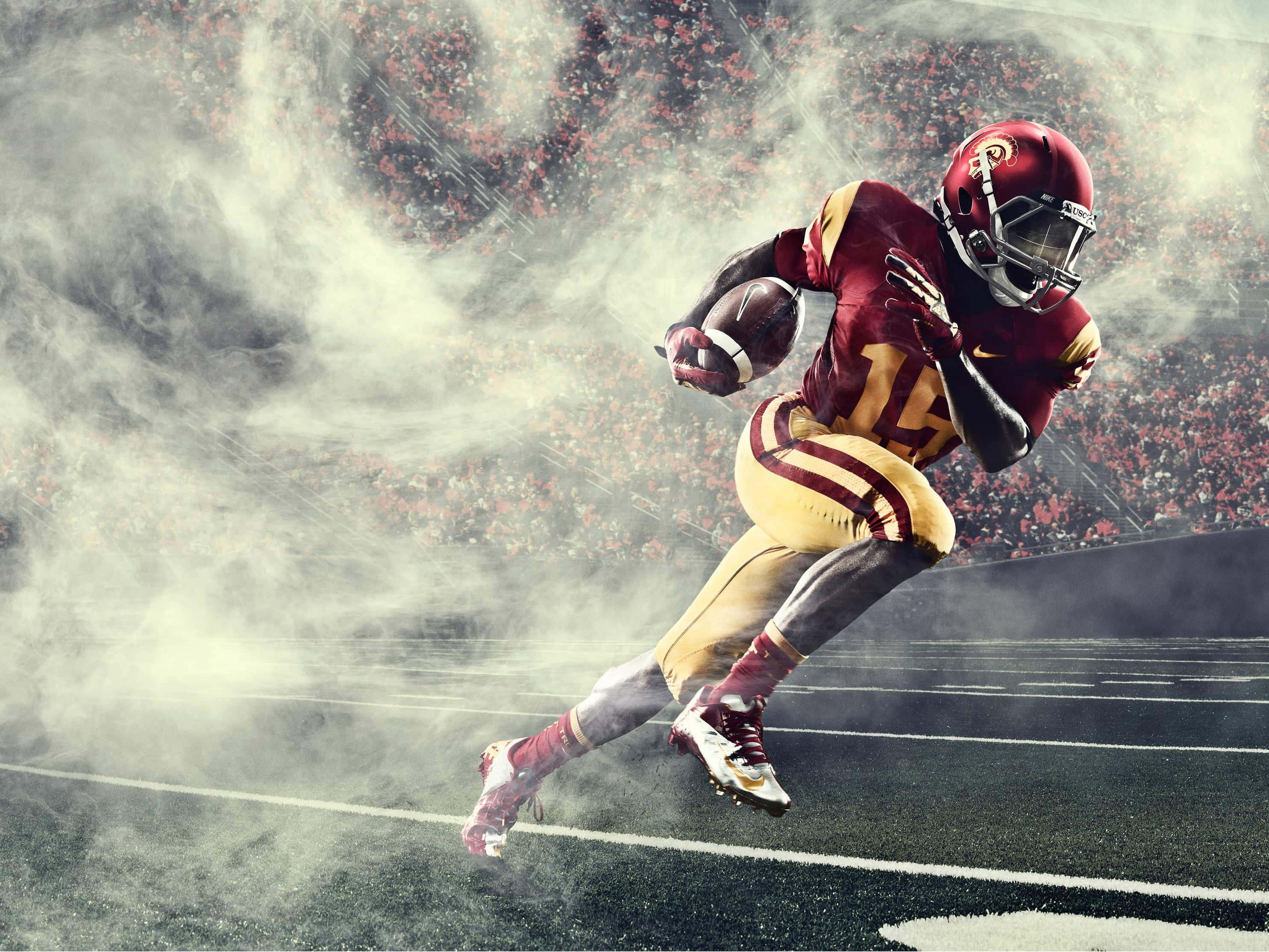 Usc Trojans, red and gold uniform, stadium field, 2K Desktop Wallpaper