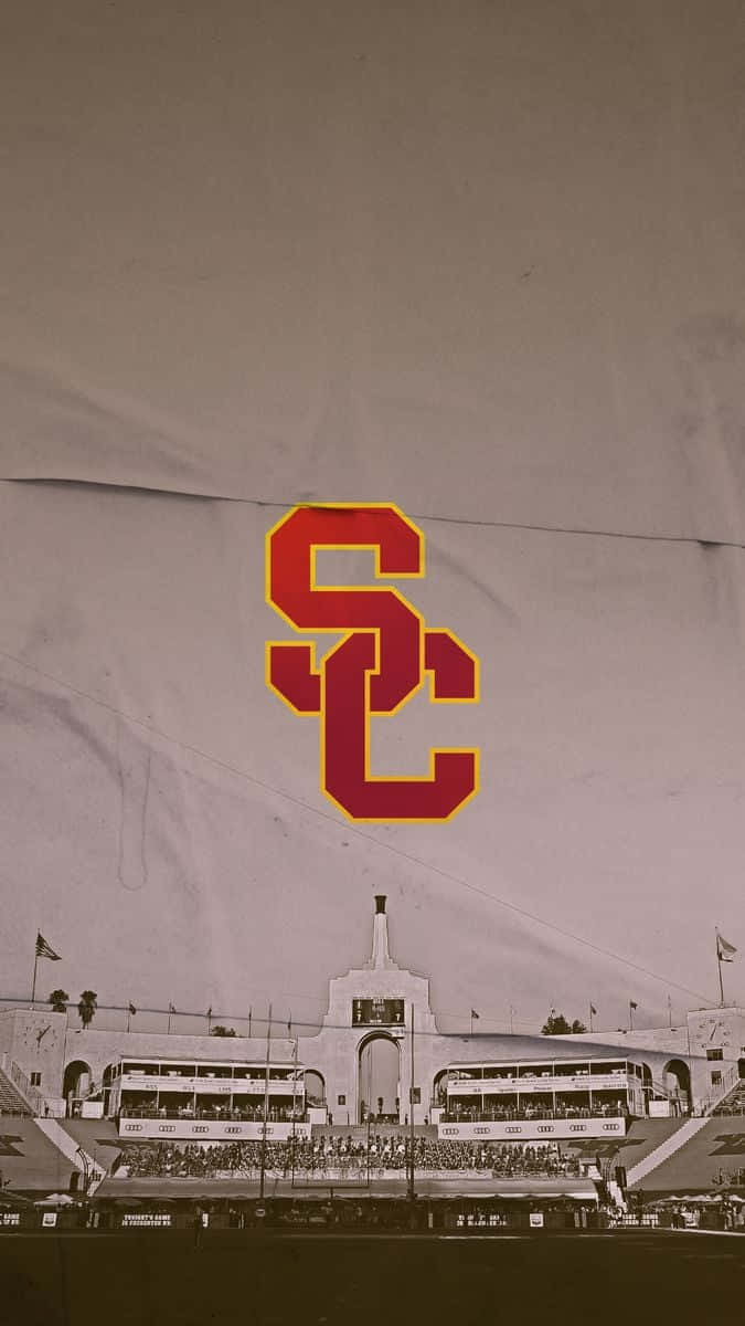 USC Trojans, red and gold, sepia-toned stadium, SD Phone Wallpaper