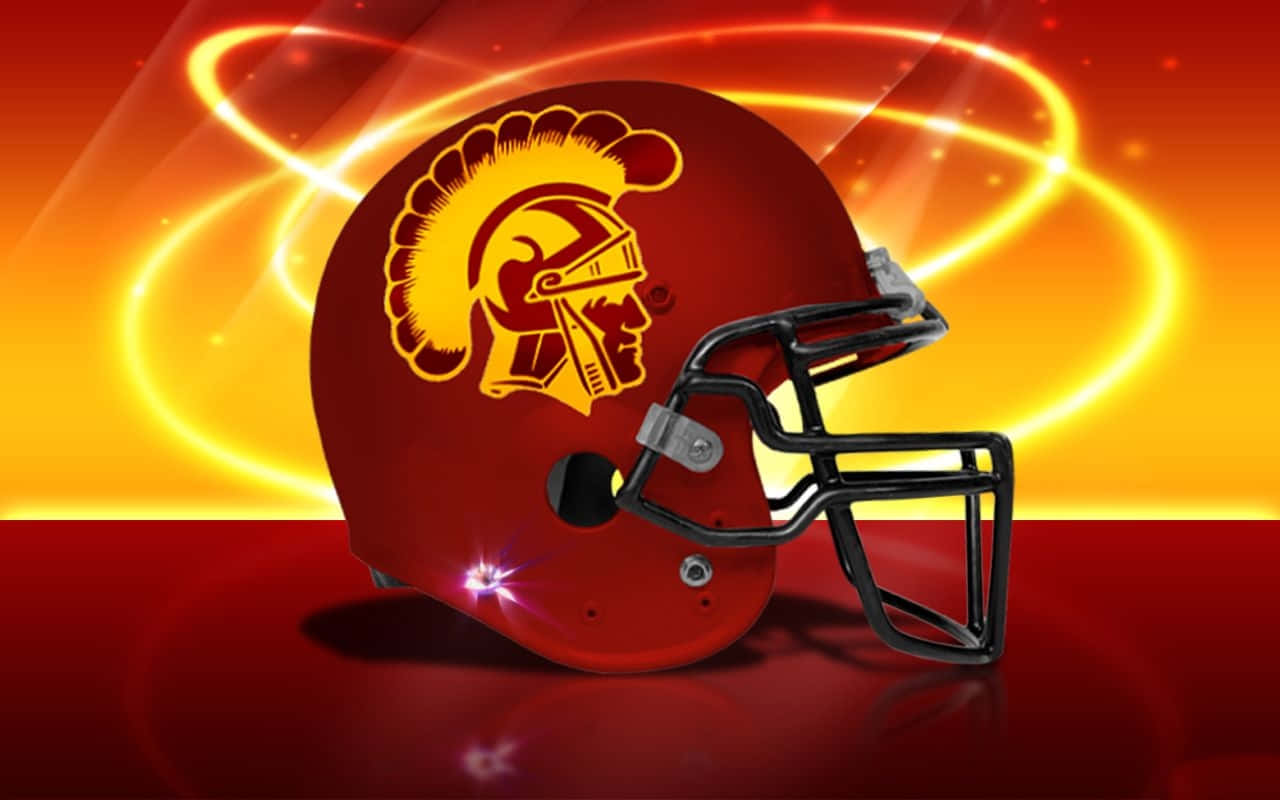 USC Trojans, glossy red football helmet, golden Roman gladiator logo, HD Desktop Wallpaper