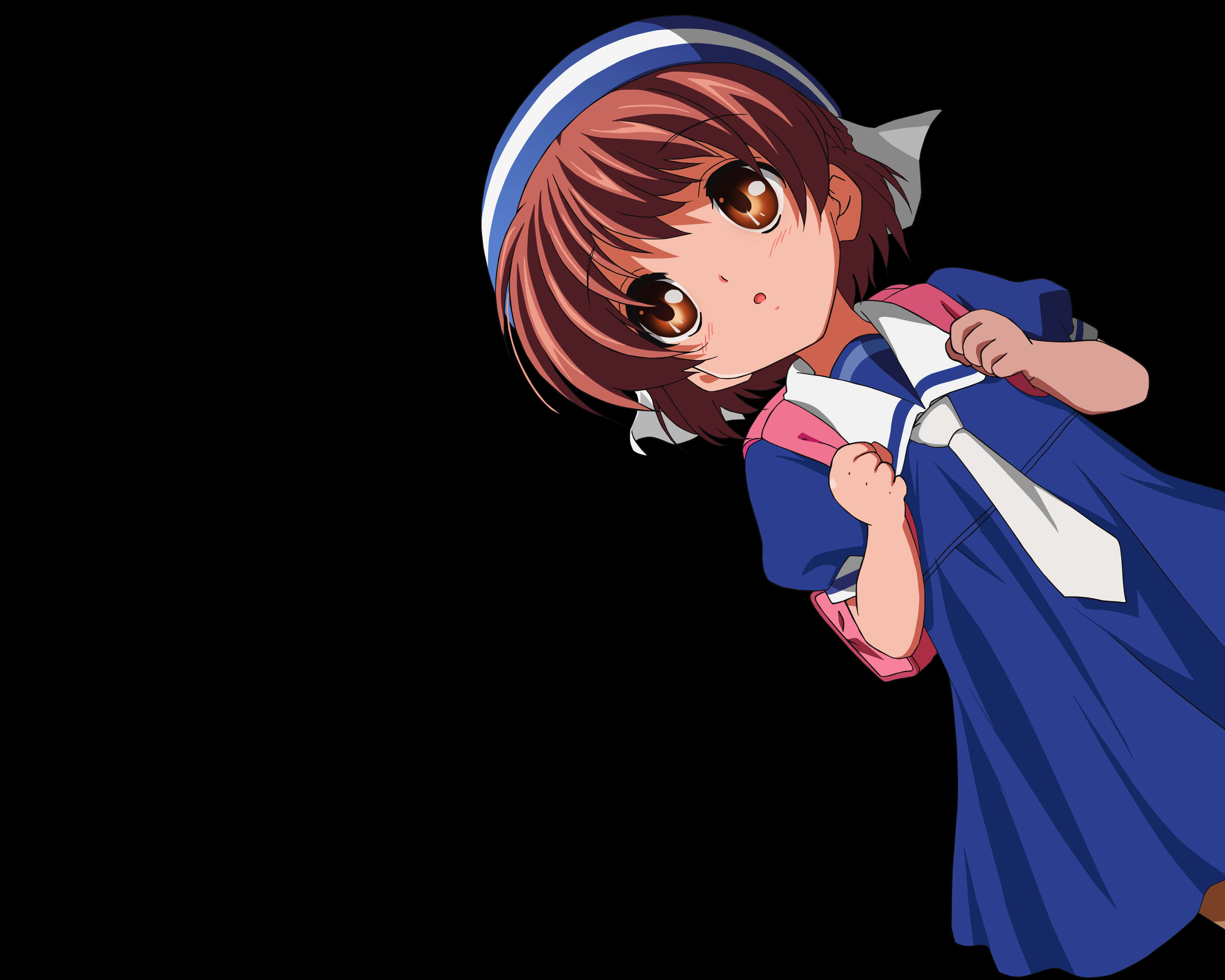 Ushio Okazaki, brown hair, blue sailor uniform, 4K Desktop Wallpaper