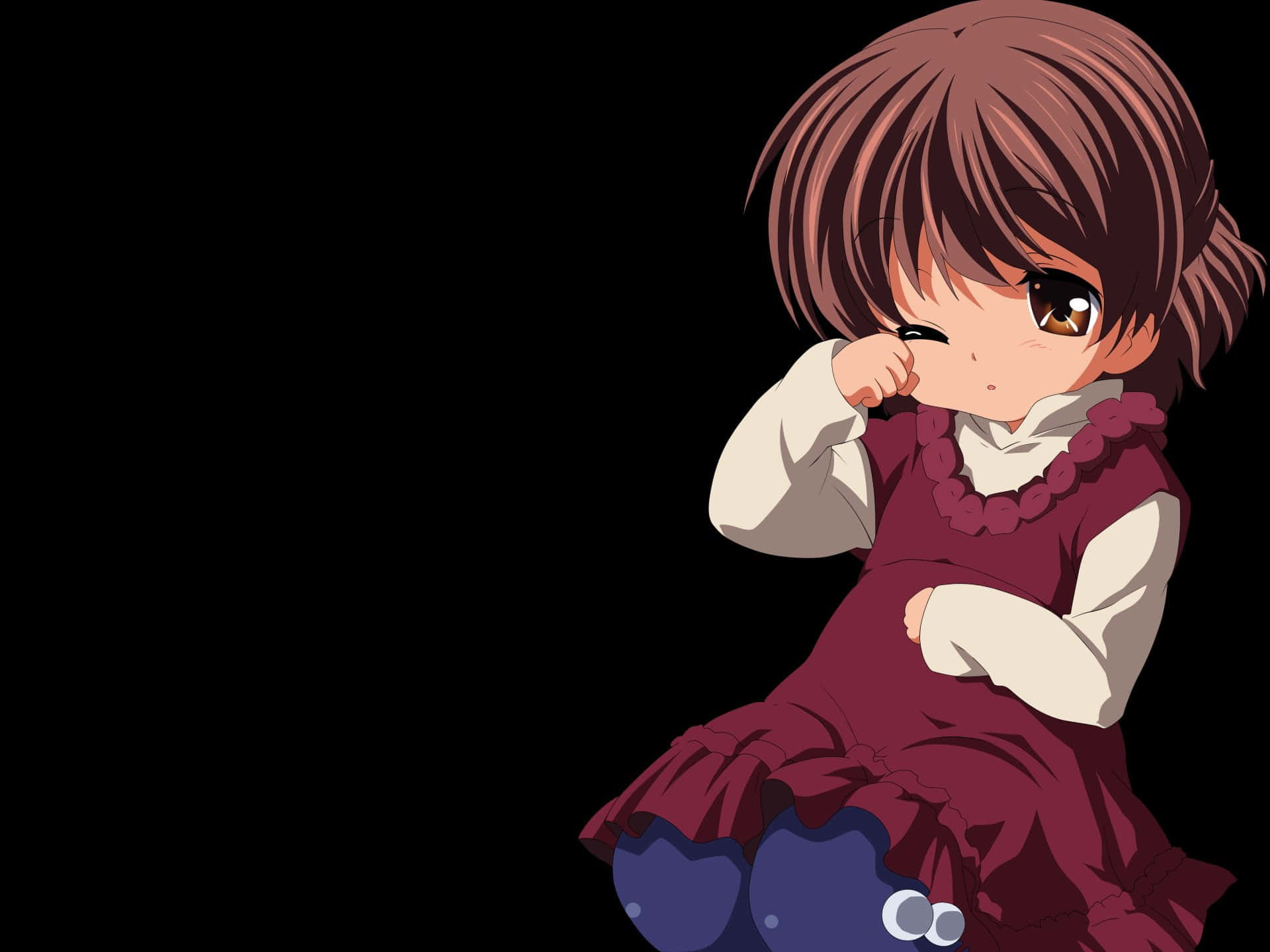 Ushio Okazaki, chibi anime girl, brown hair, Full HD Desktop Wallpaper