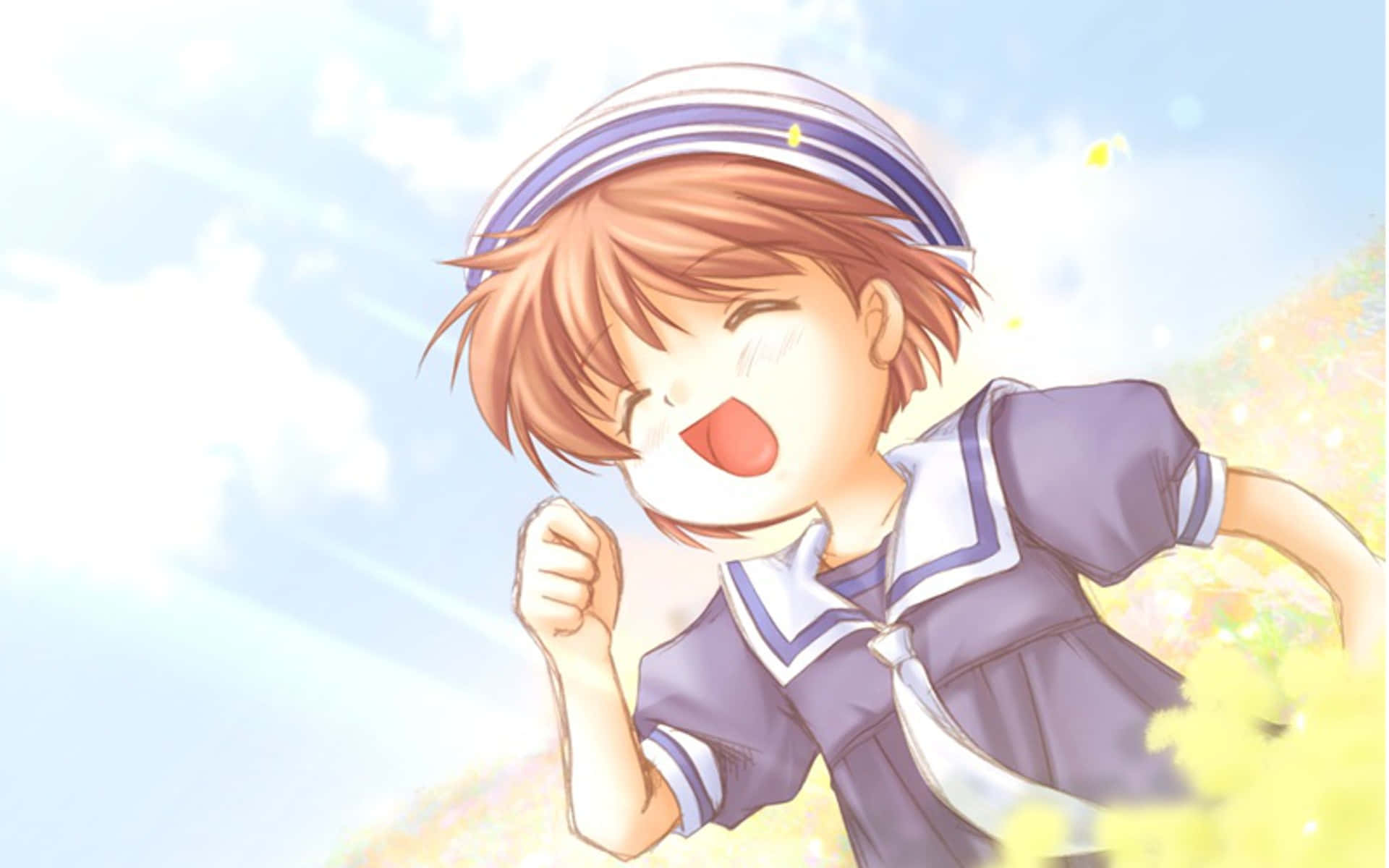 Ushio Okazaki, sailor uniform, bright sunny sky, Full HD Desktop Wallpaper