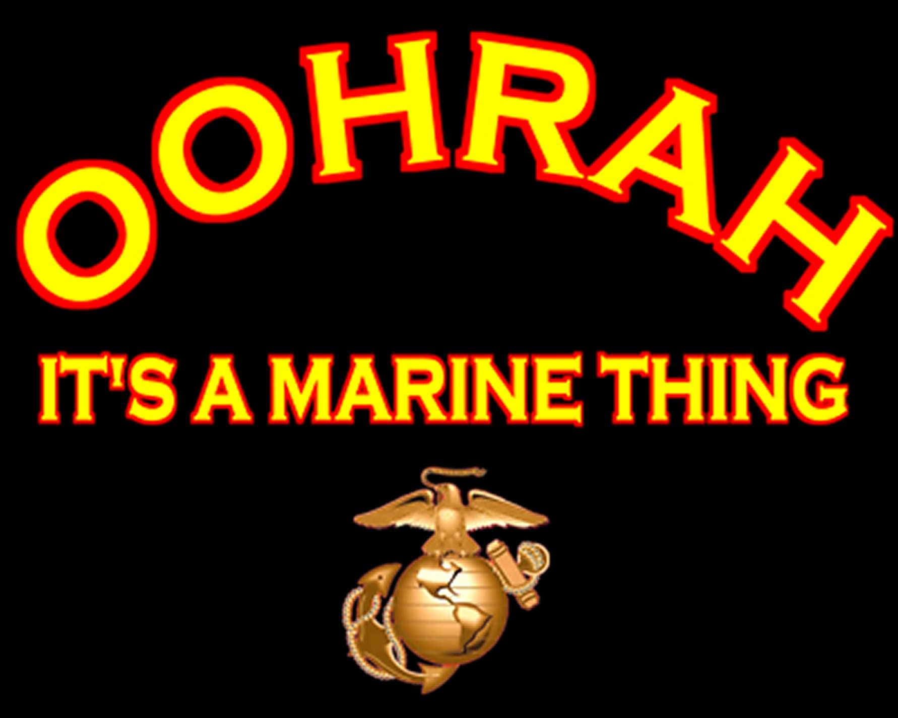 USMC Logo, yellow and red text, golden eagle globe and anchor emblem, HD Desktop Wallpaper