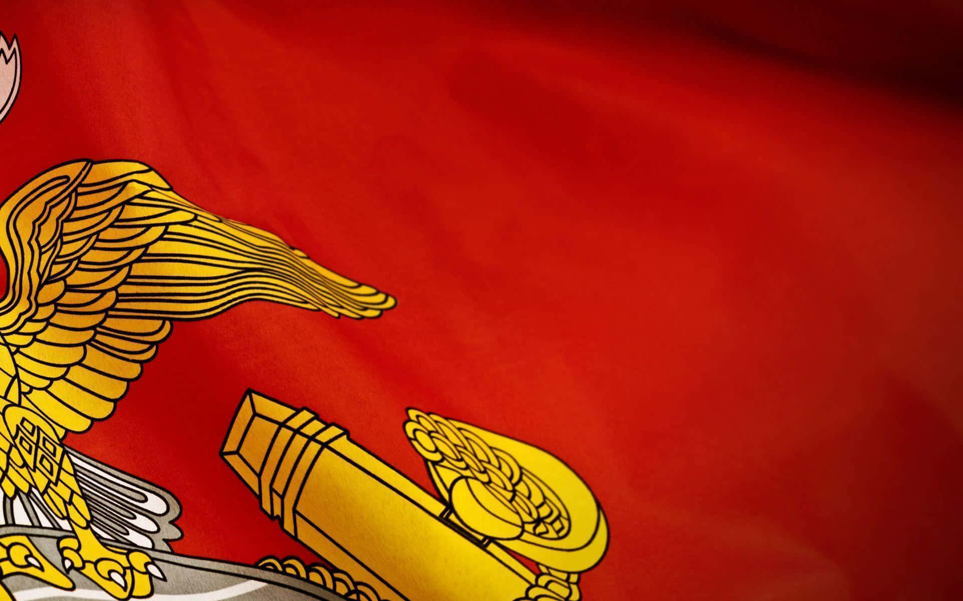 USMC Logo, red flag, golden eagle, Full HD Desktop Wallpaper
