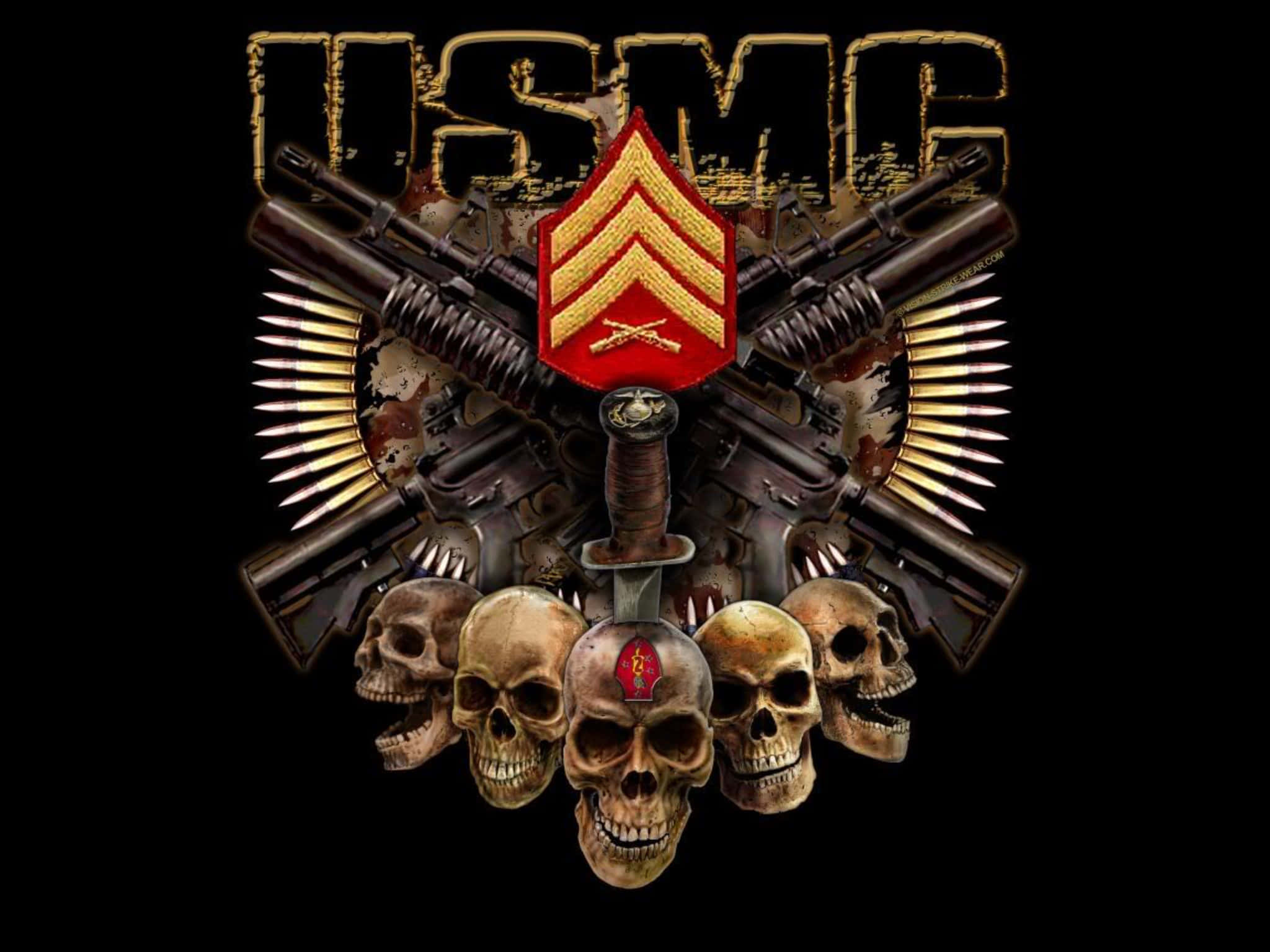USMC, crossed rifles, skulls, Full HD Desktop Wallpaper
