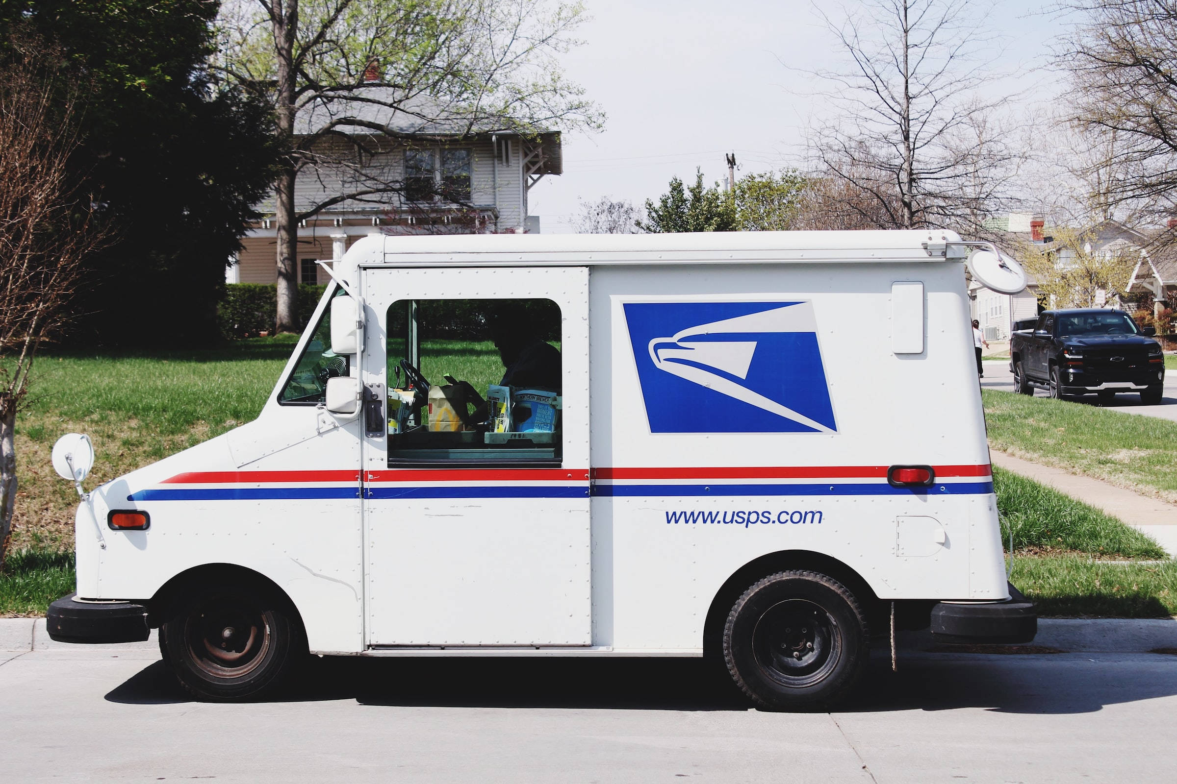 USPS, tracking truck, white, Full HD Desktop Wallpaper