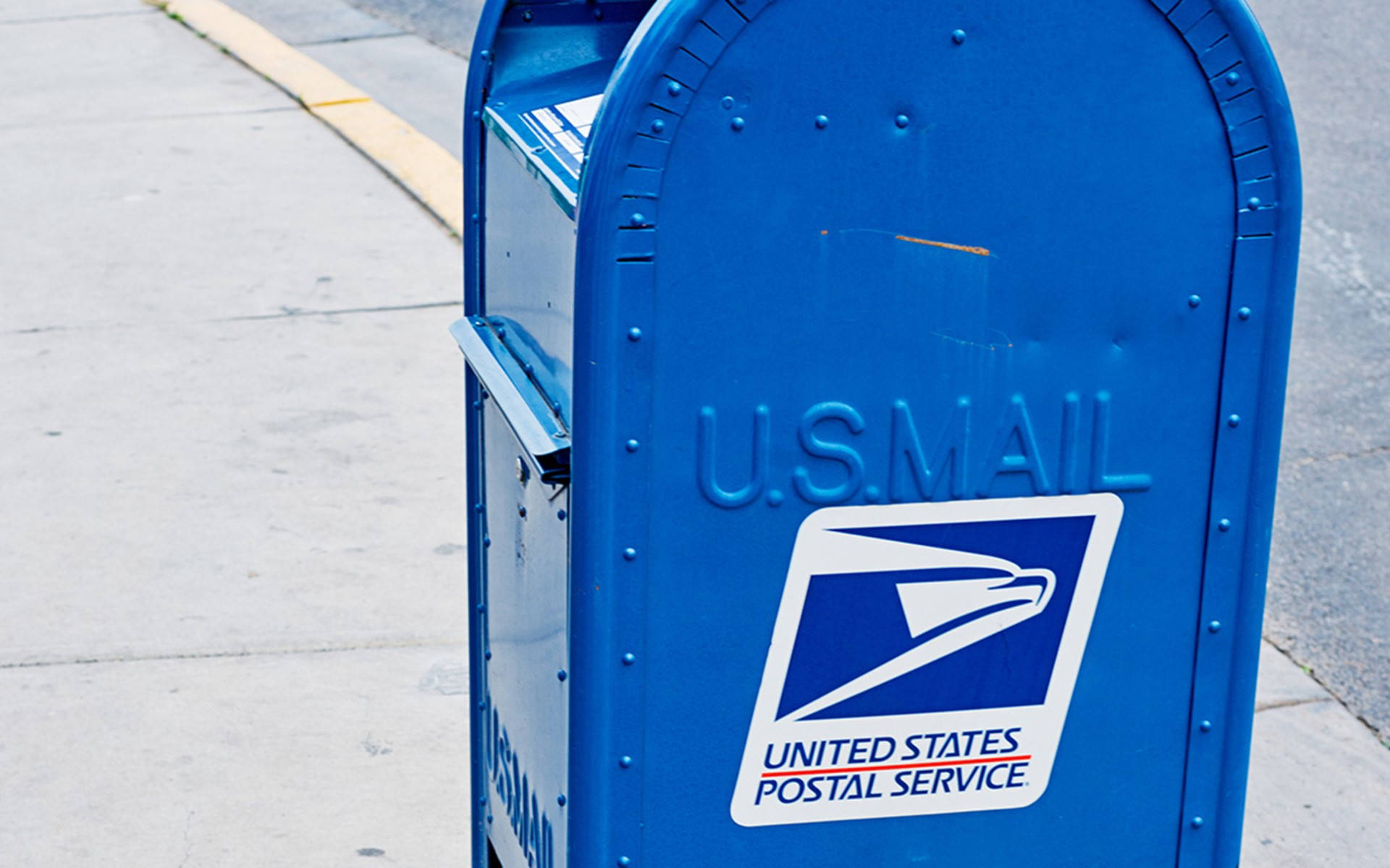 USPS, lone mailbox, classic blue U.S. mail box, Full HD Desktop Wallpaper