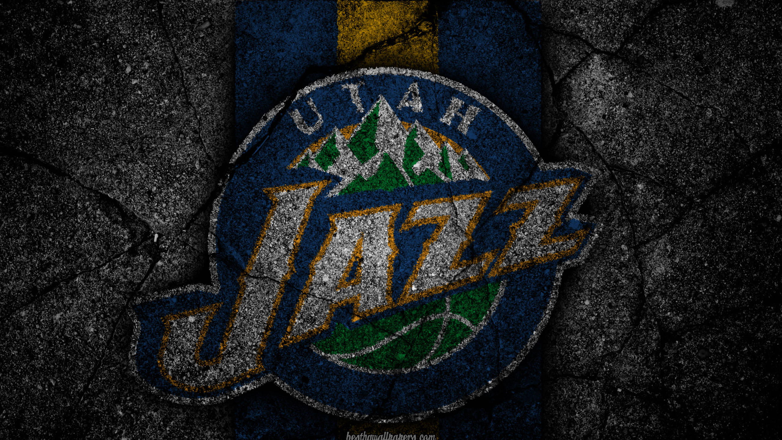 Utah Jazz, cracked asphalt, gritty texture, 2K Desktop Wallpaper