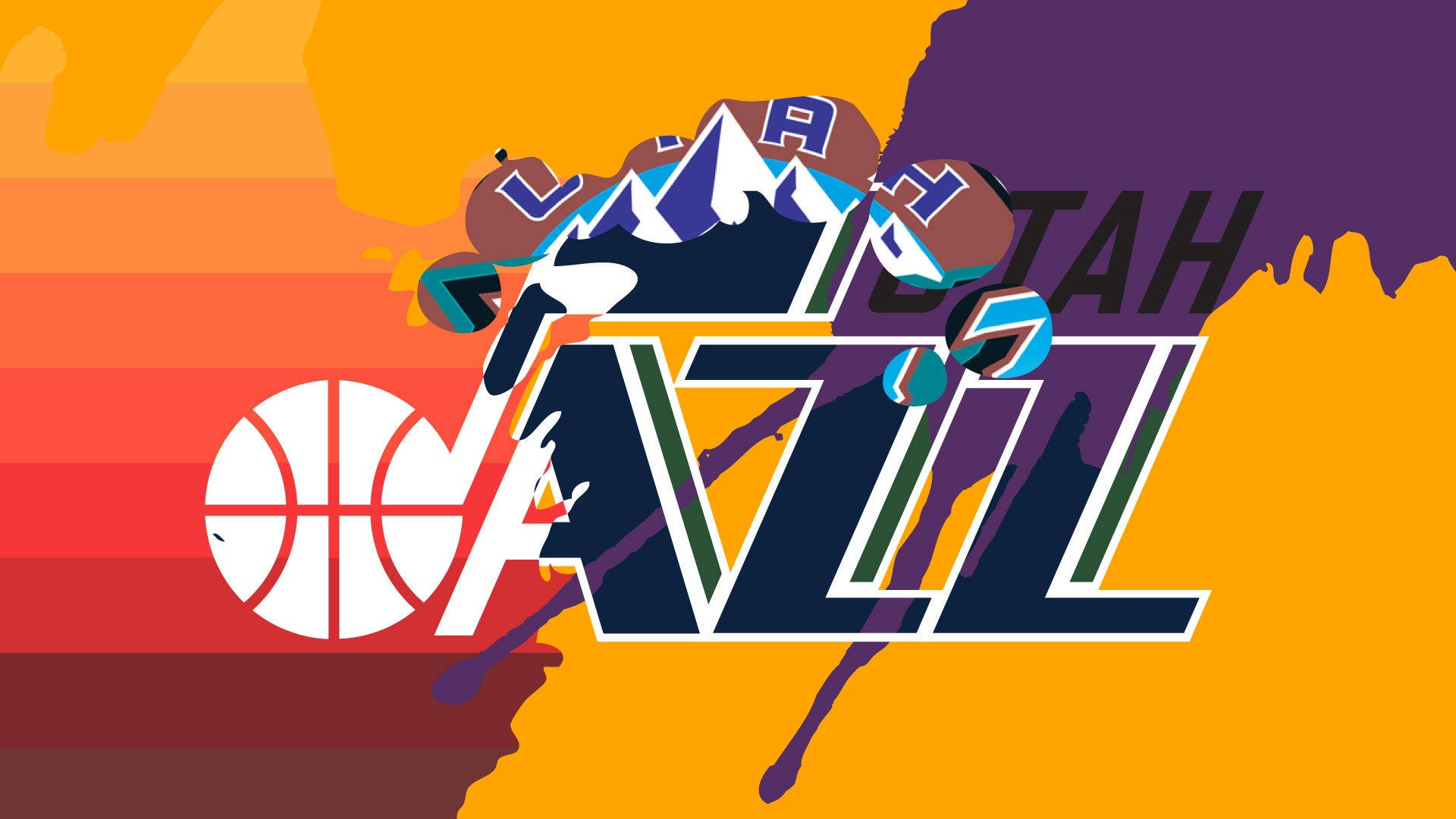 Utah Jazz, basketball, mountain peaks, Full HD Desktop Wallpaper