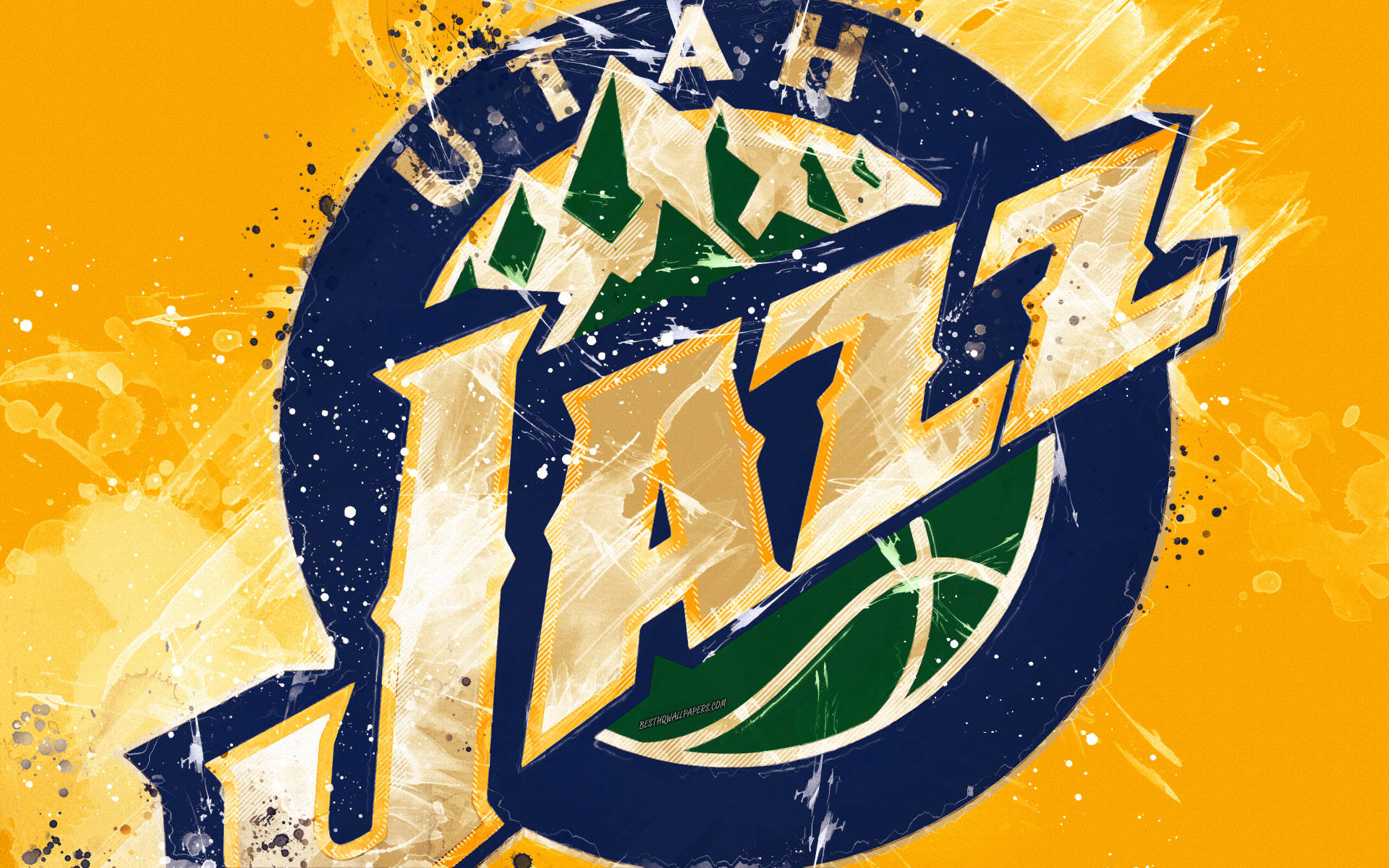 Utah Jazz, mountain peaks, basketball graphic, Full HD Desktop Wallpaper