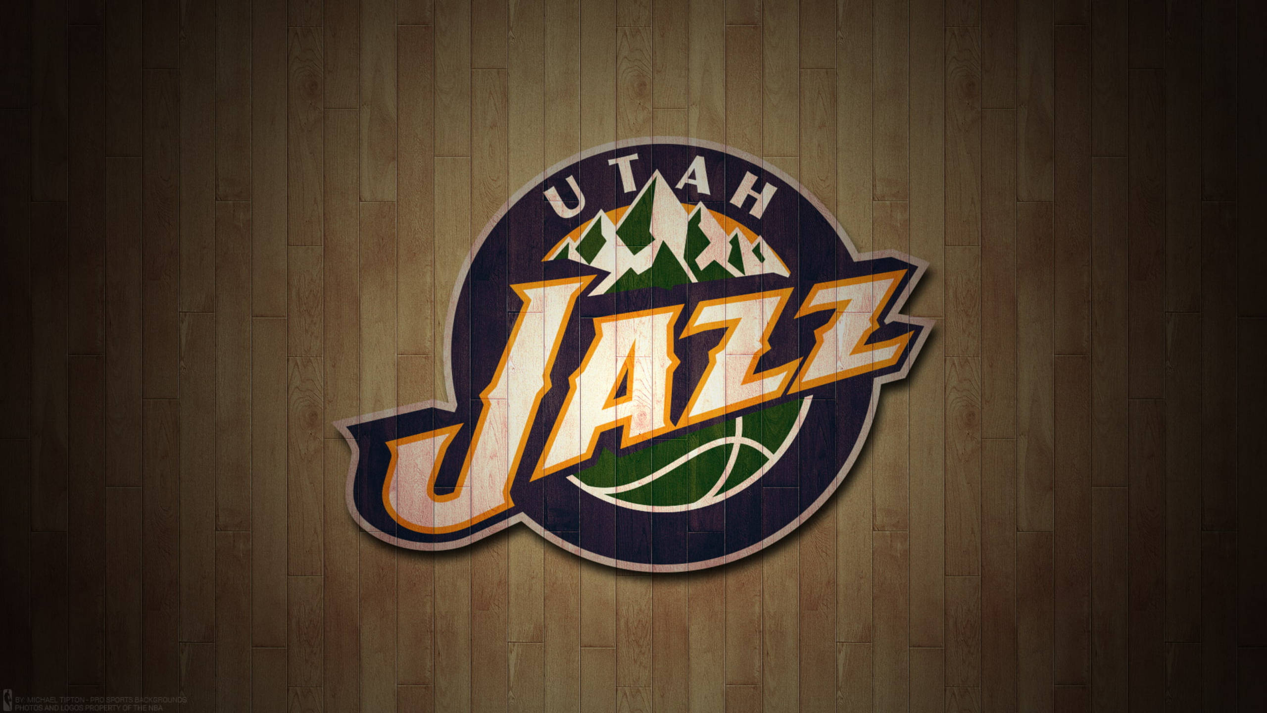 Utah Jazz, emblem, oak floor, 2K Desktop Wallpaper