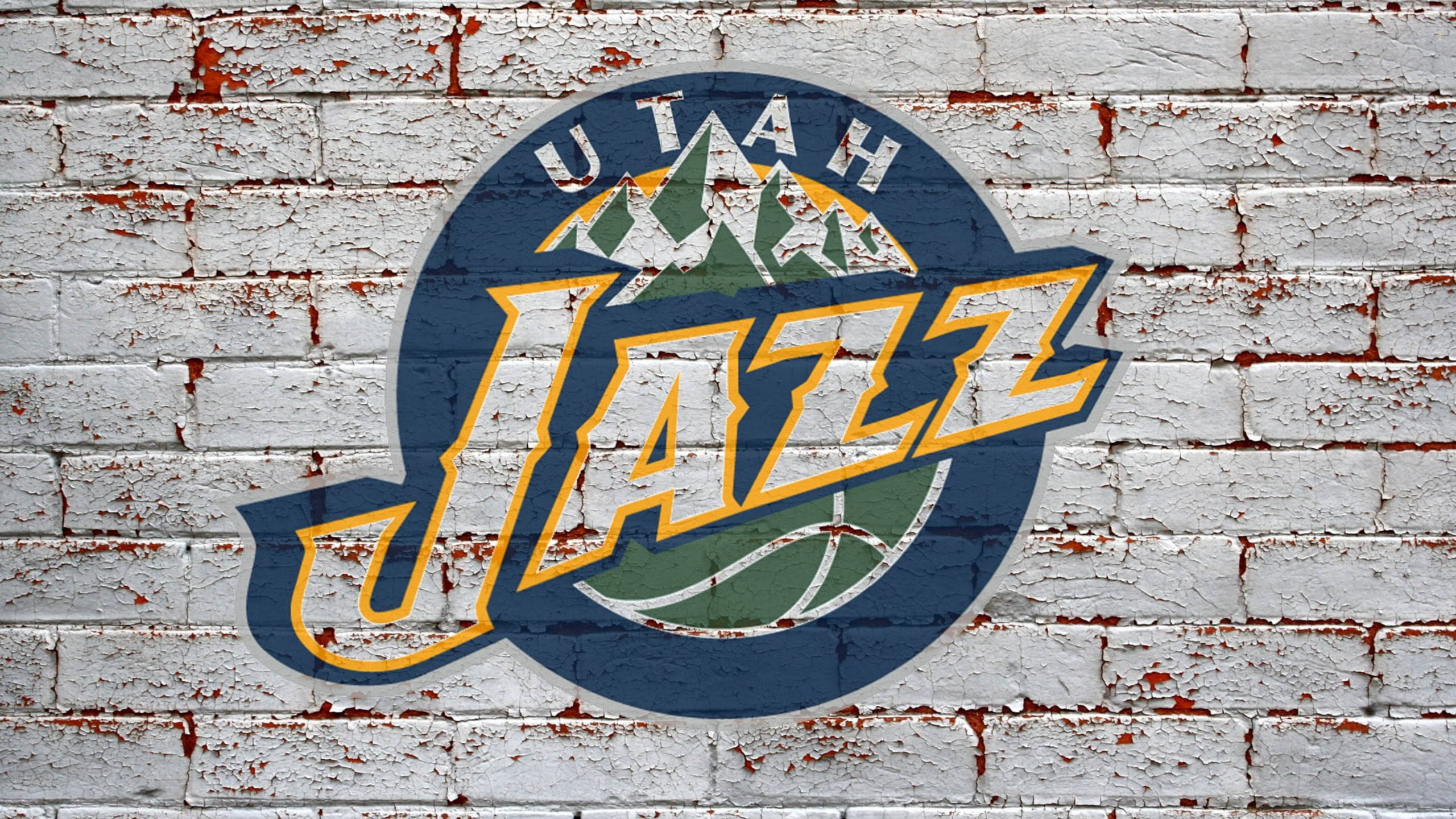 Utah Jazz, brick wall, weathered white brick wall, 2K Desktop Wallpaper
