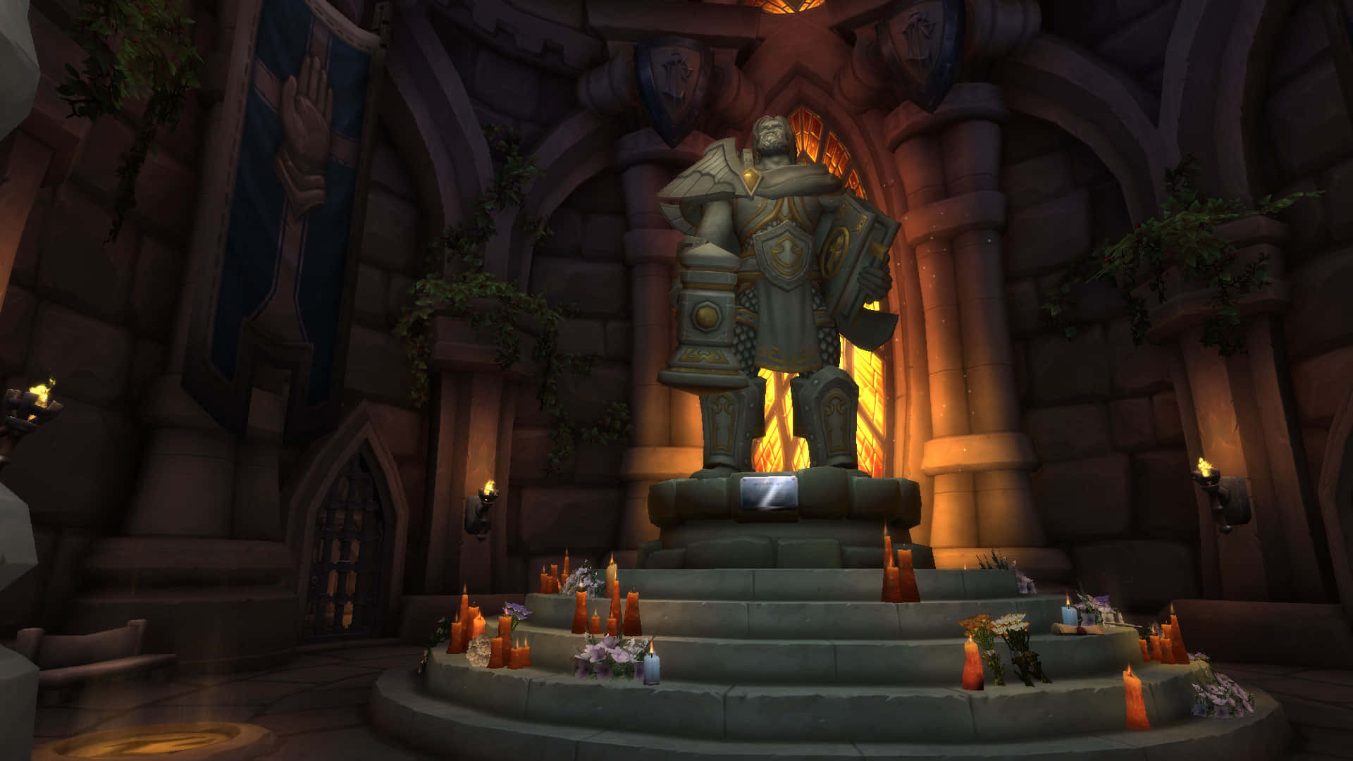Uther The Lightbringer, stone pedestal, gothic cathedral, Full HD Desktop Wallpaper