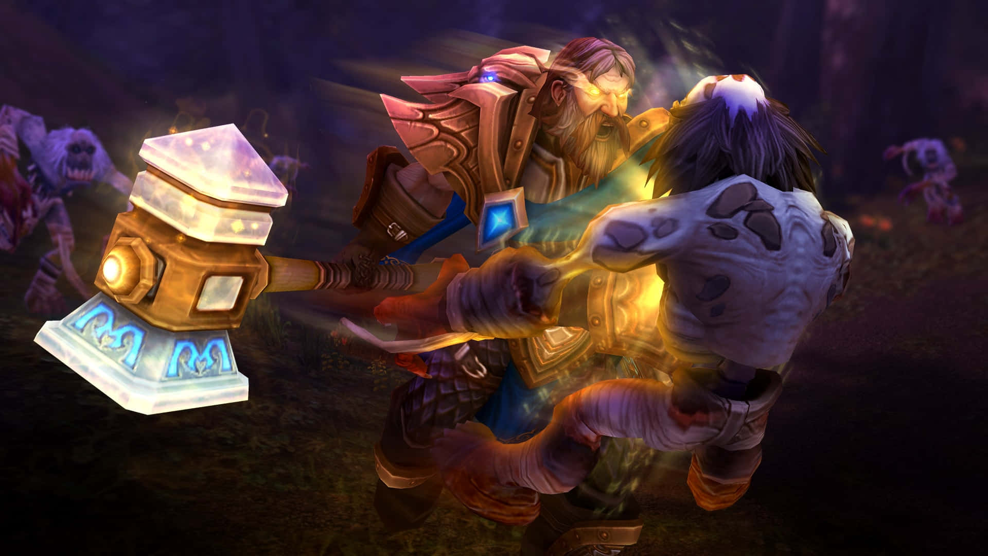 Uther The Lightbringer, full armor, glowing hammer, Full HD Desktop Wallpaper
