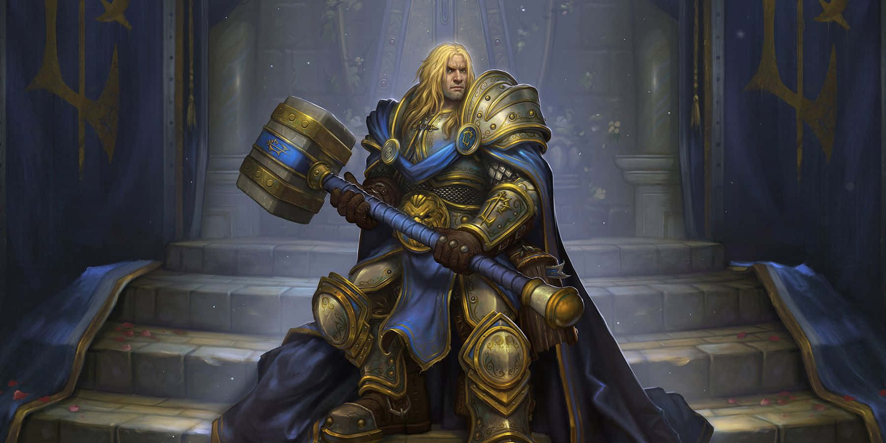 Uther The Lightbringer, paladin, blue cape, HD Desktop Wallpaper