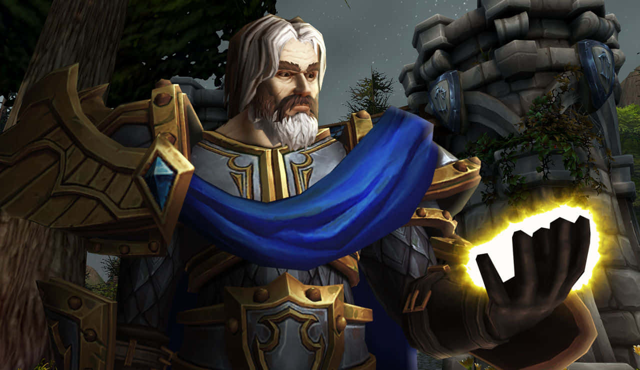 Uther The Lightbringer, golden armor, blue cloak, HD Desktop Wallpaper