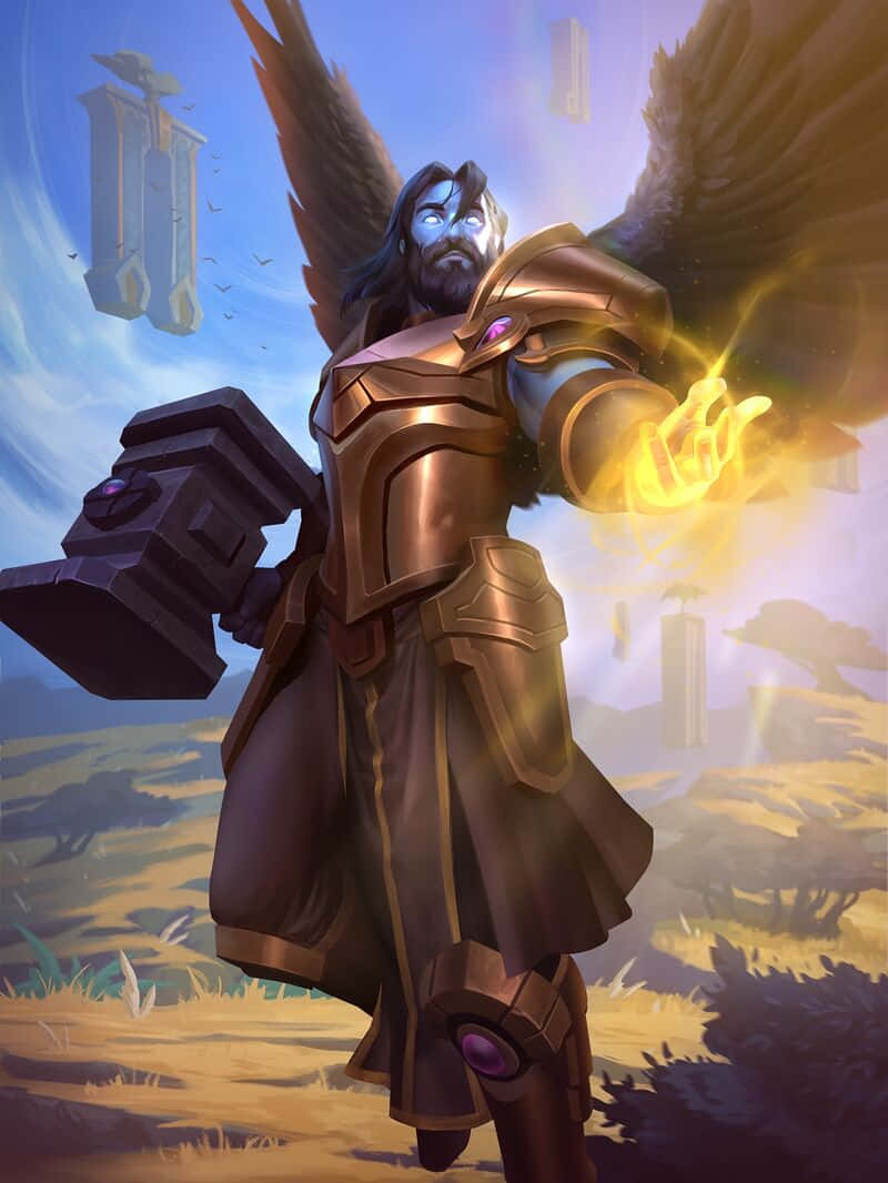 Uther The Lightbringer, glowing wings, radiant hand, SD Phone Wallpaper