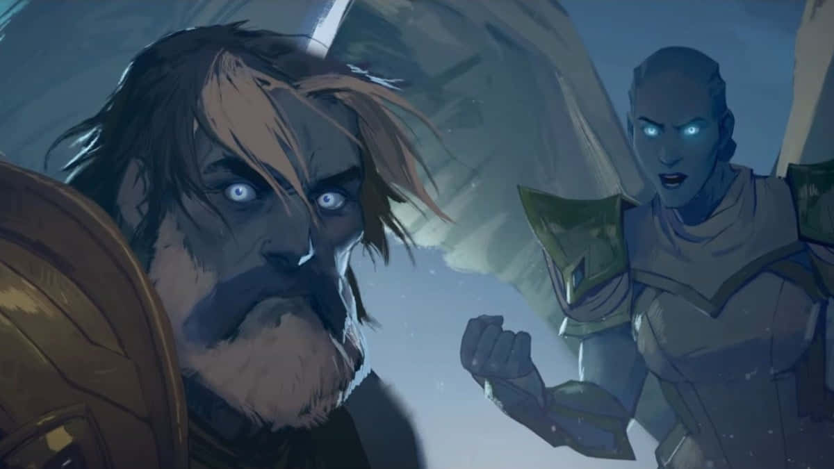 Uther, glowing blue eyes, golden shield, SD Desktop Wallpaper