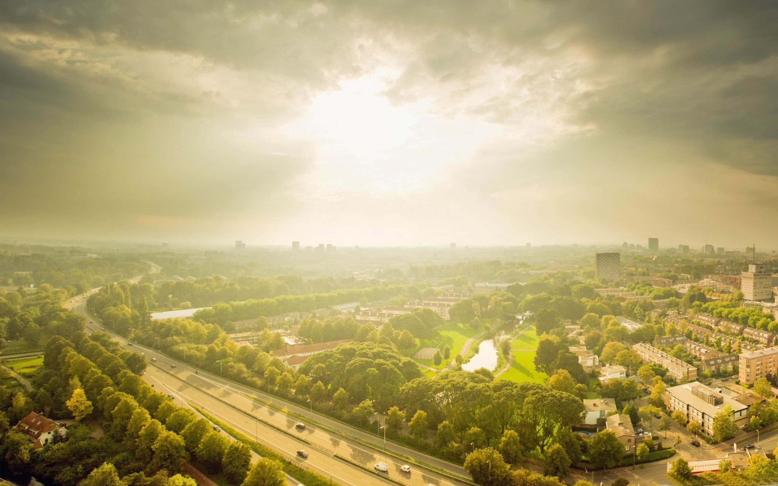 Utrecht, sunlit, aerial view, 2K Desktop Wallpaper