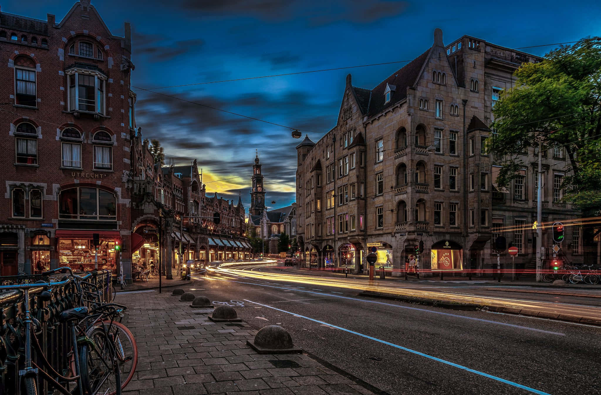 Utrecht, twilight, city street, Full HD Desktop Wallpaper