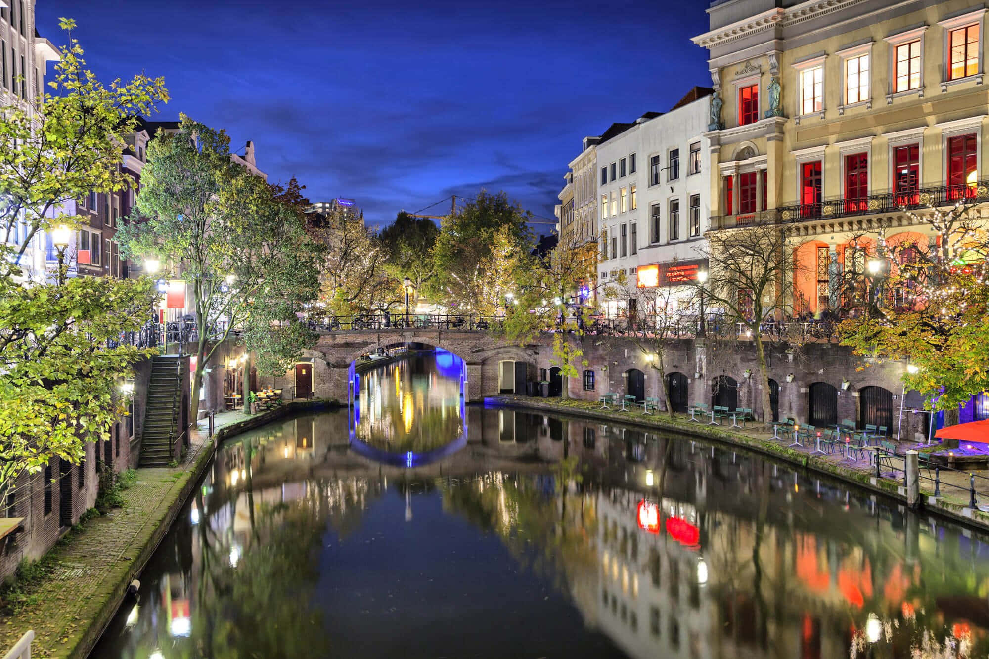 Utrecht, canal, night scene, Full HD Desktop Wallpaper