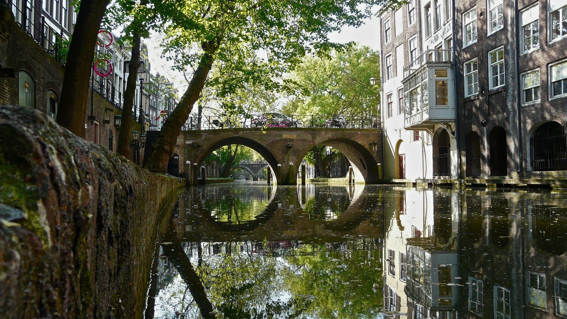 Utrecht, canal, stone bridge, Full HD Desktop Wallpaper