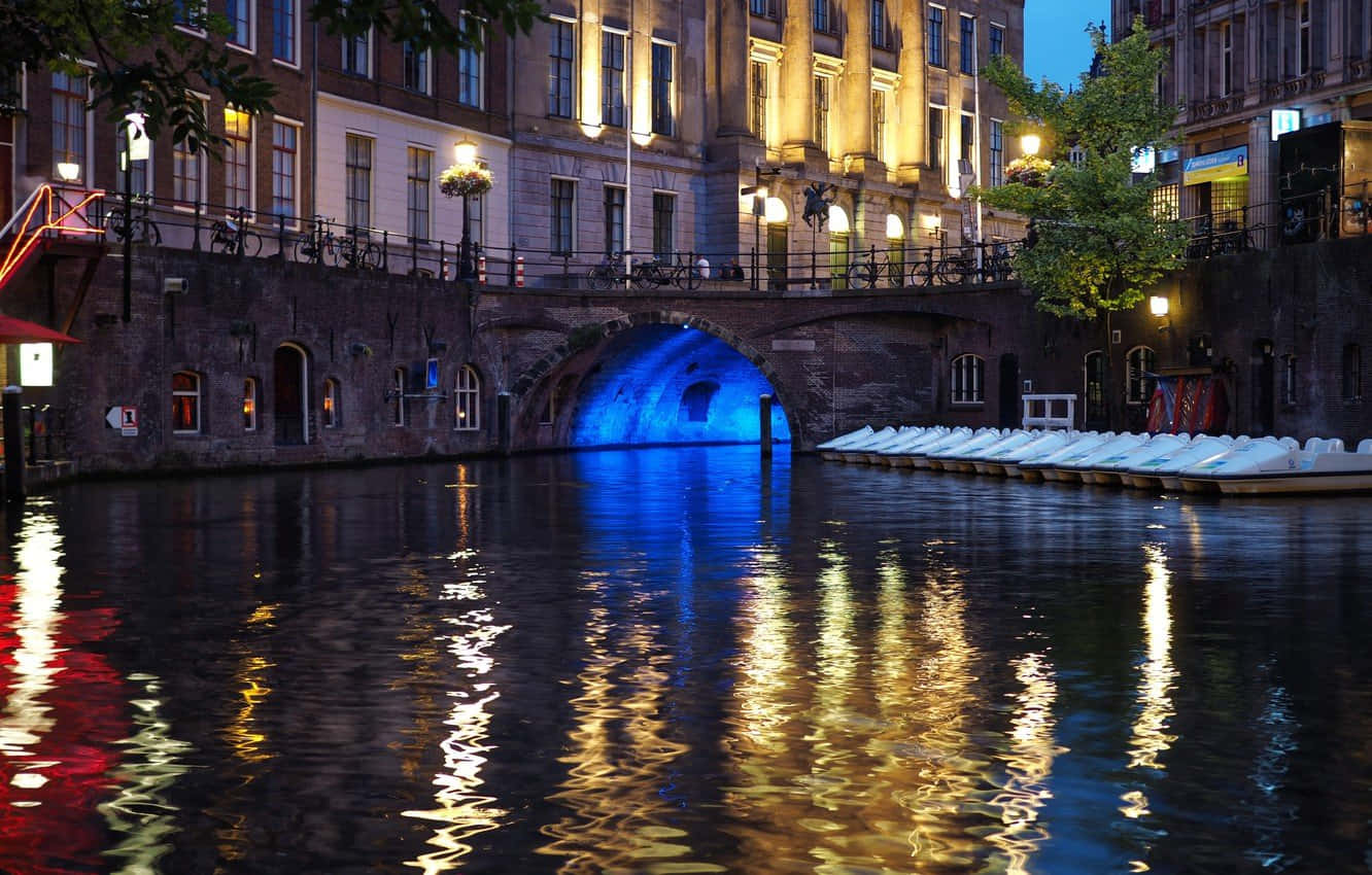 Utrecht, canal, dusk, HD Desktop Wallpaper