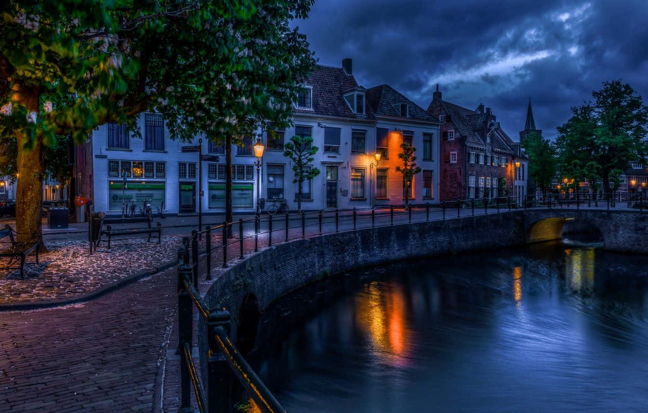 Utrecht, evening, canal, HD Desktop Wallpaper