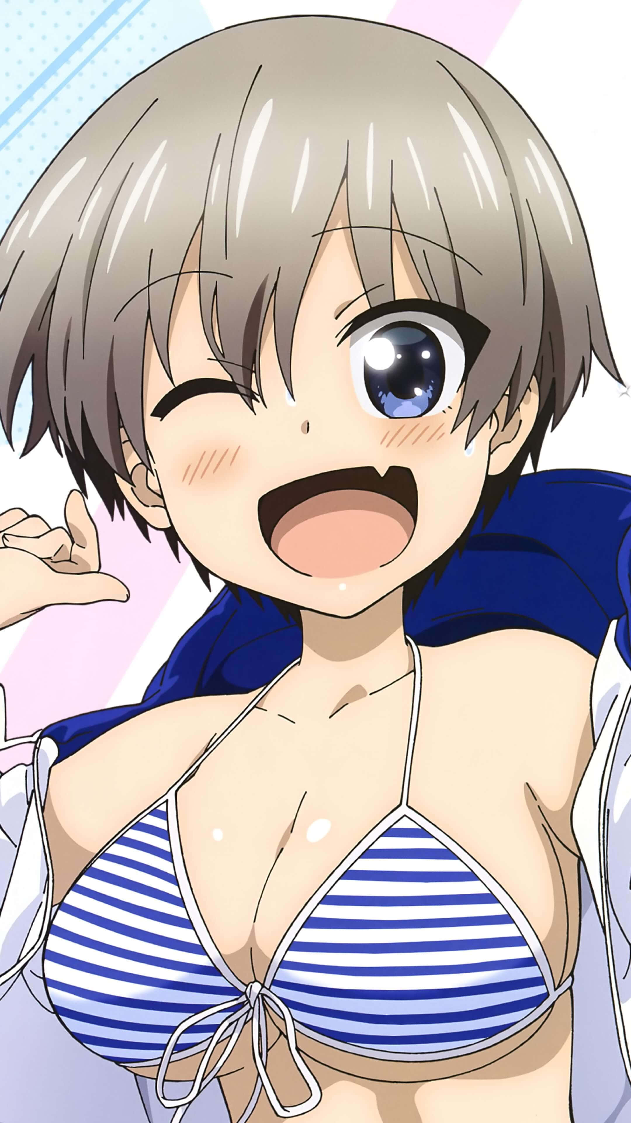 Uzaki Chan, short gray hair, one eye closed, 4K Phone Wallpaper