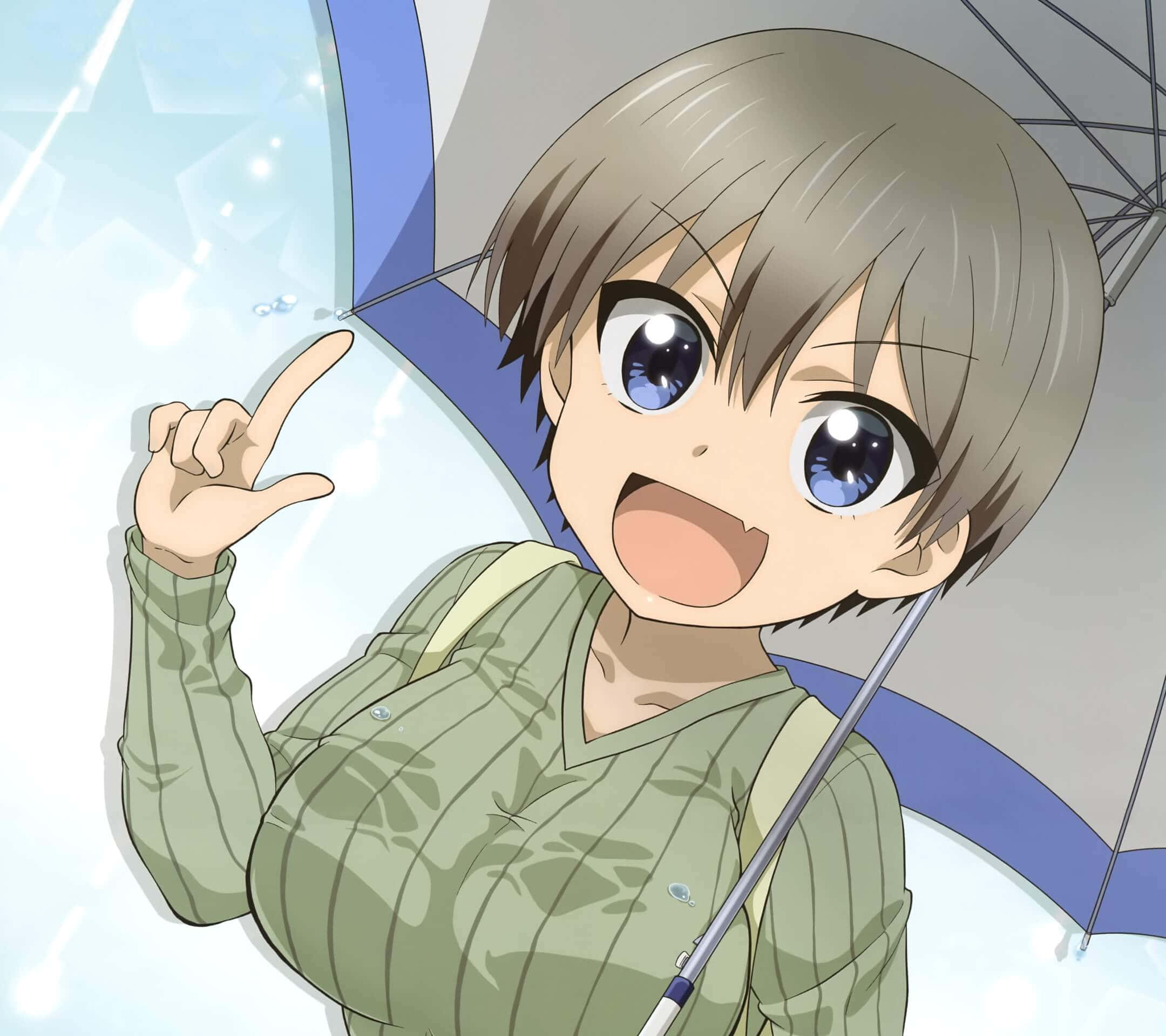 Uzaki Chan, blue umbrella, short brown hair, Full HD Desktop Wallpaper