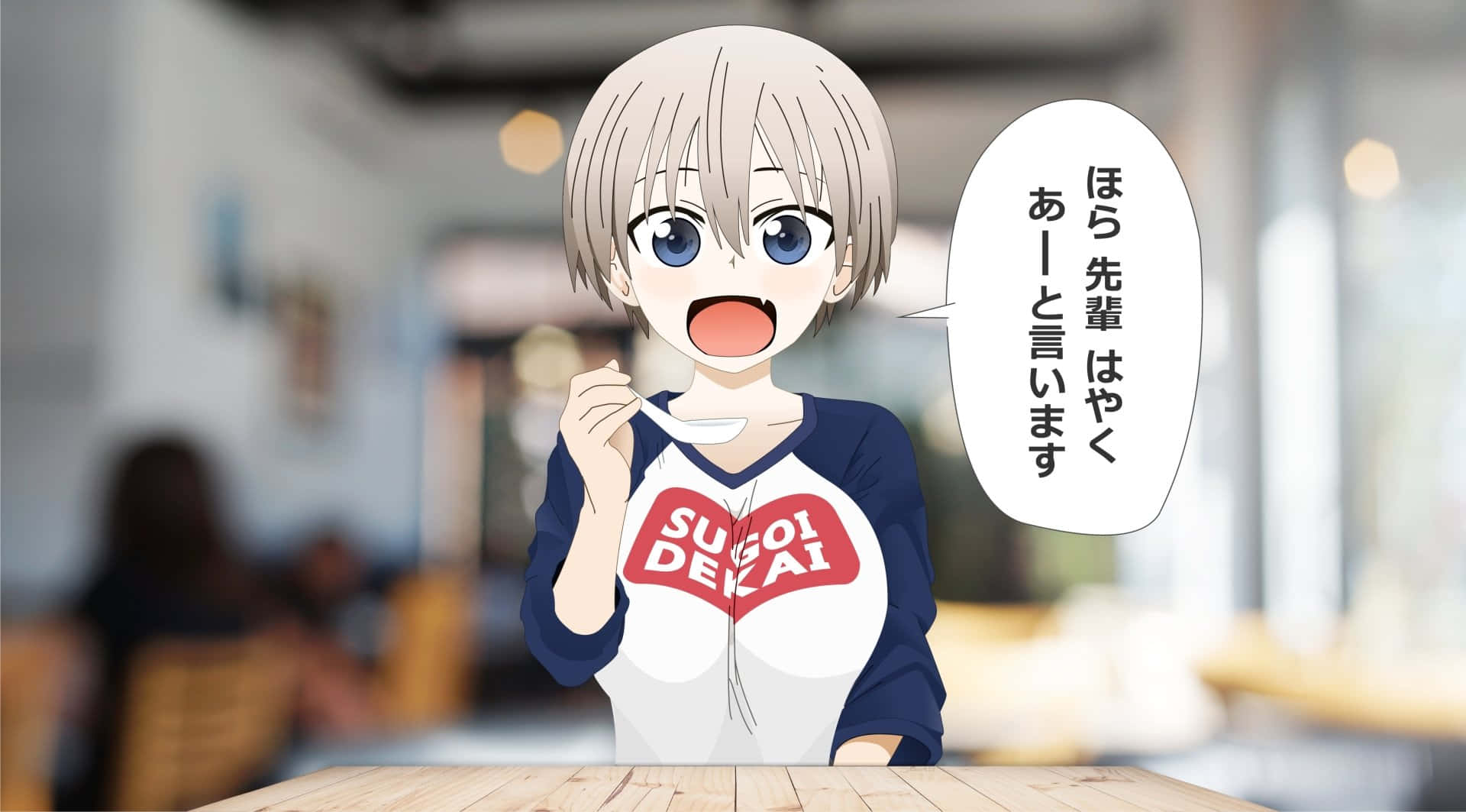 Uzaki Chan, short silver hair, blue eyes, Full HD Desktop Wallpaper