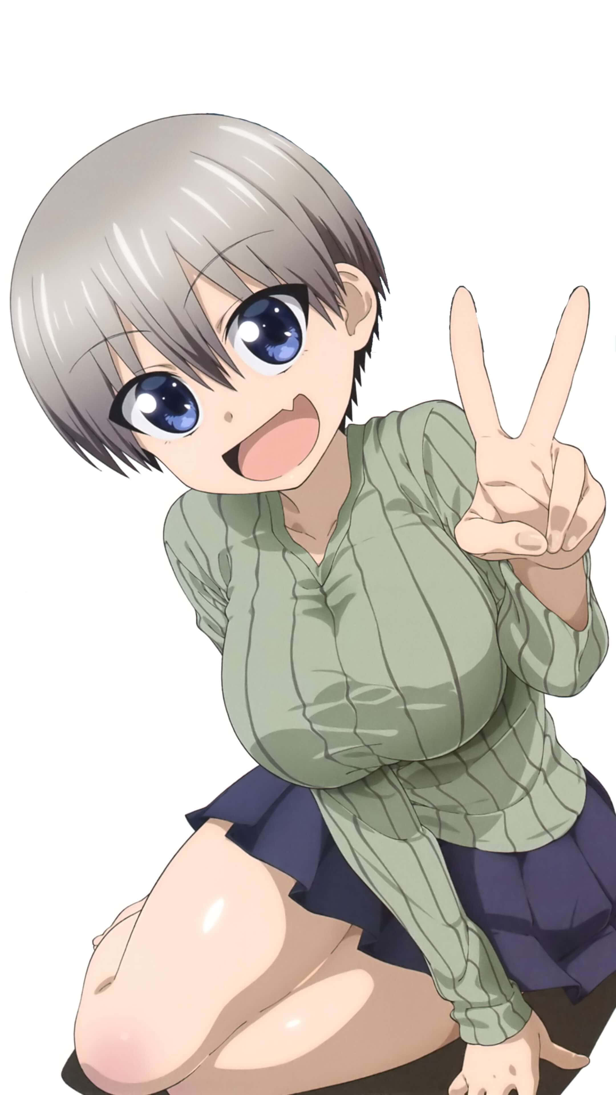 Uzaki Chan, short gray hair, blue eyes, 4K Phone Wallpaper