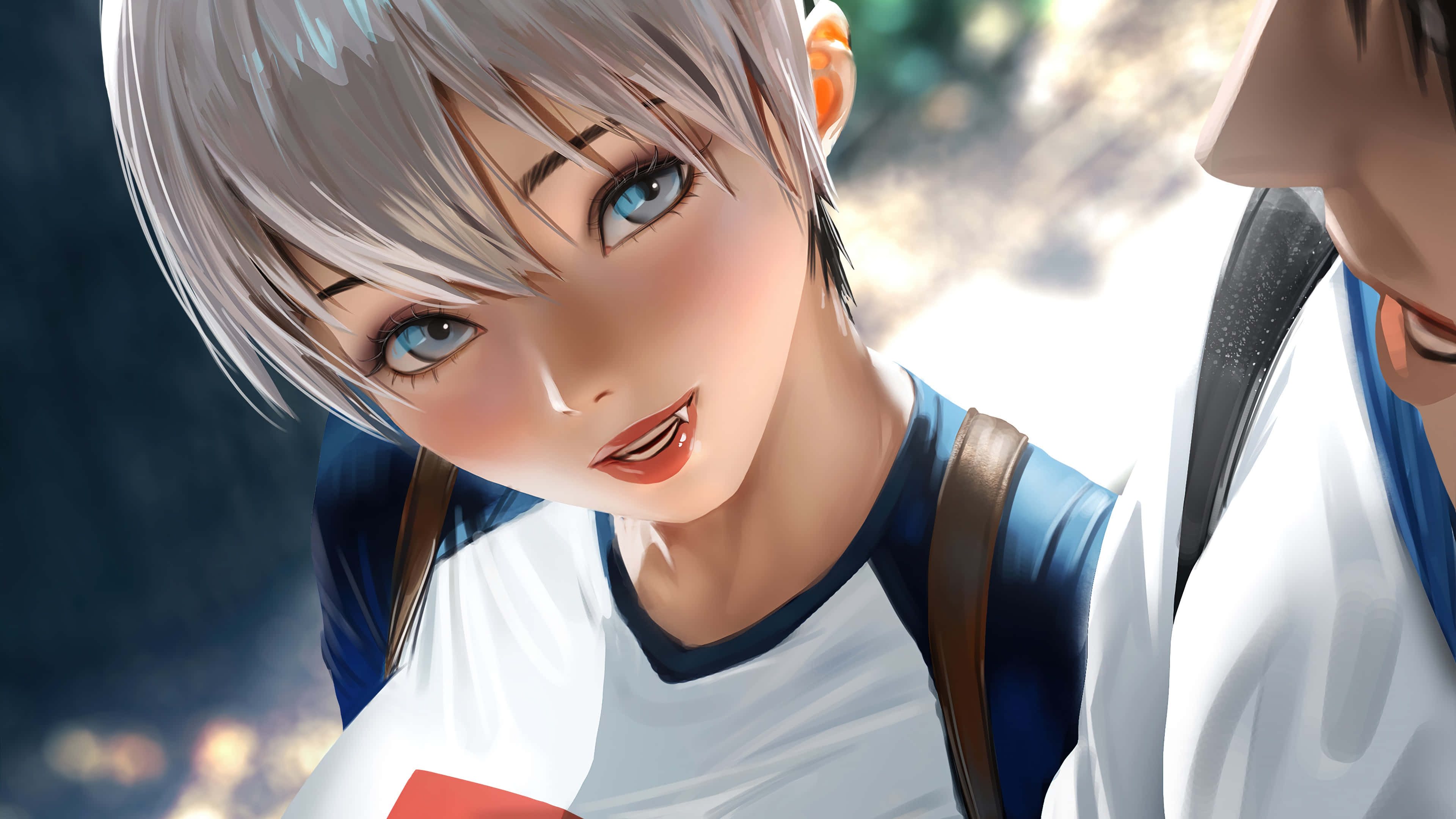Uzaki Chan, silver hair, blue eyes, 4K Desktop Wallpaper