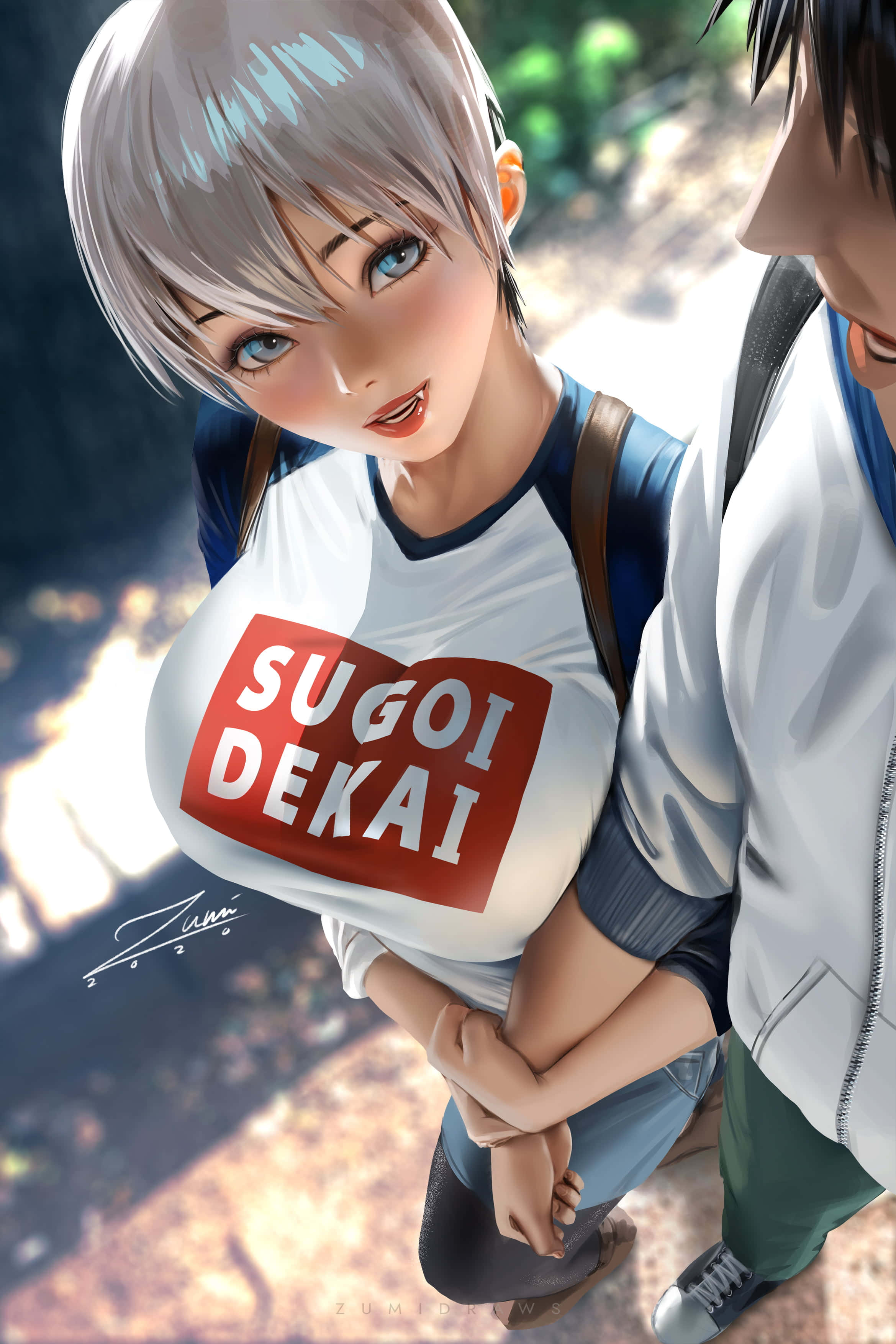 Uzaki-chan, short silver hair, blue eyes, 2K Phone Wallpaper