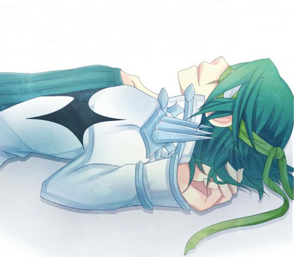 Uzu Sanageyama, green-haired anime character, light blue armor, SD Desktop Wallpaper