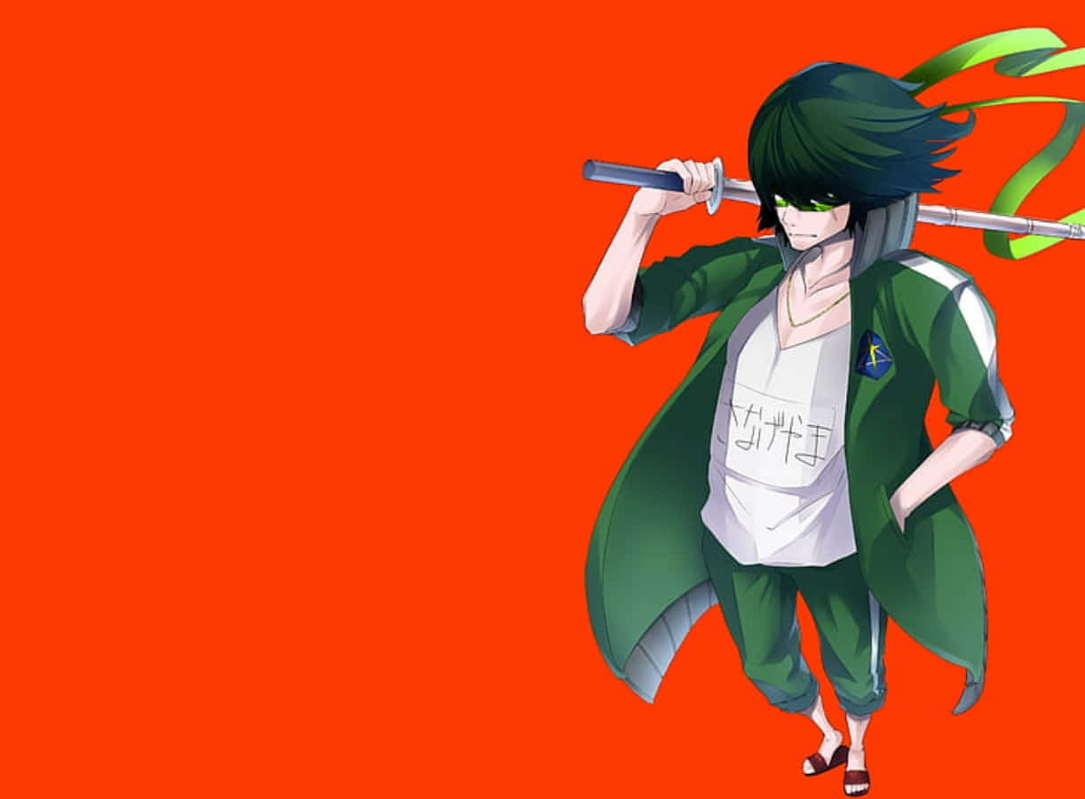 Uzu Sanageyama, green-haired anime character, glowing eyes, SD Desktop Wallpaper