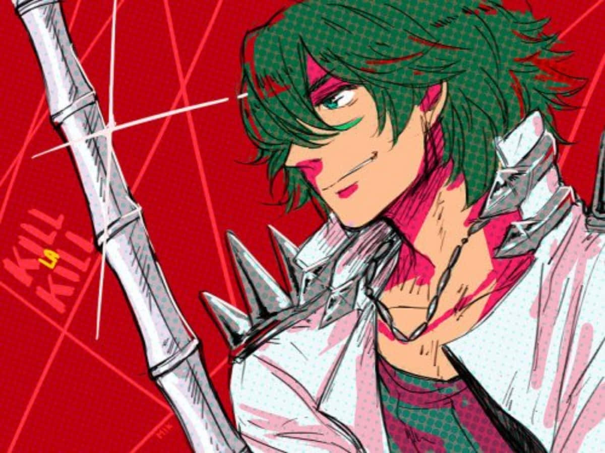 Uzu Sanageyama, green-haired anime character, spiked staff, SD Desktop Wallpaper