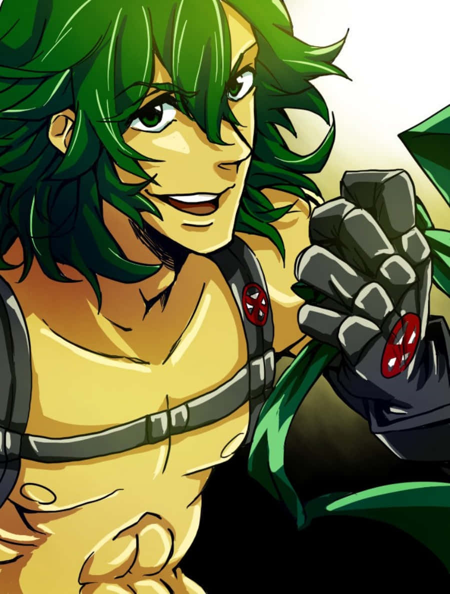Uzu Sanageyama, spiky green hair, mechanical glove, SD Phone Wallpaper