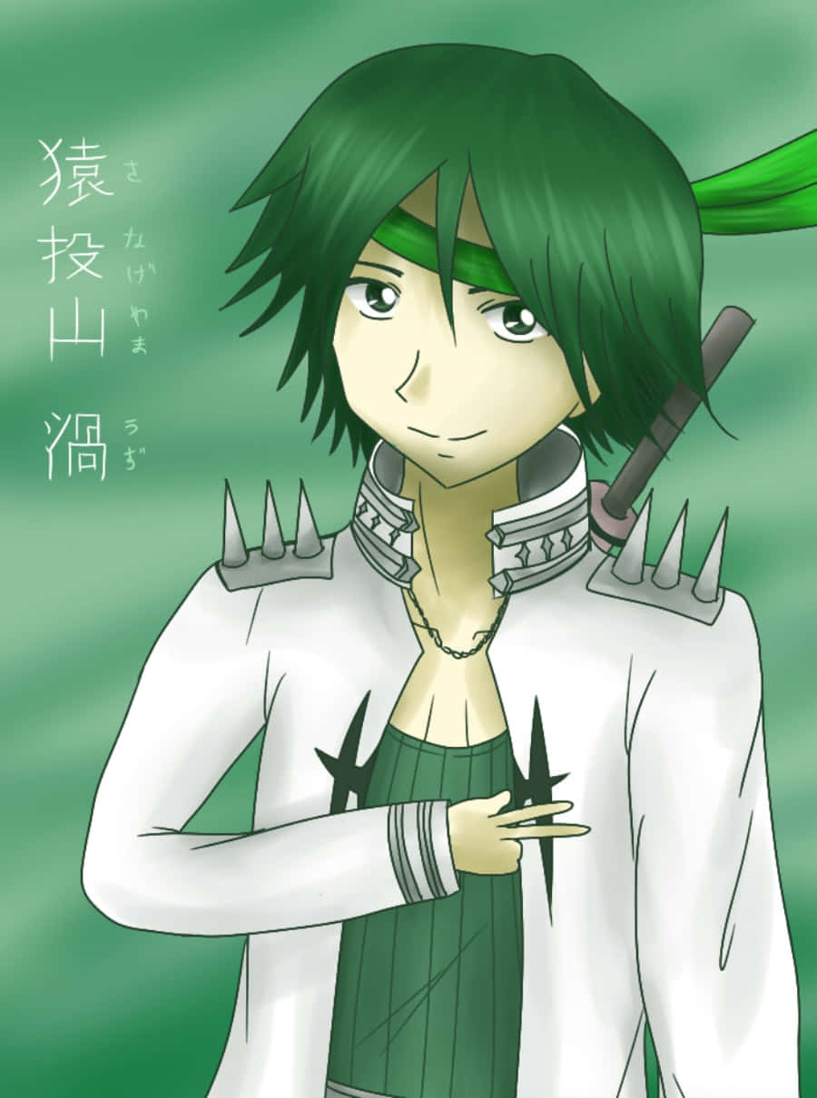 Uzu Sanageyama, green-haired anime character, sword on his back, SD Phone Wallpaper