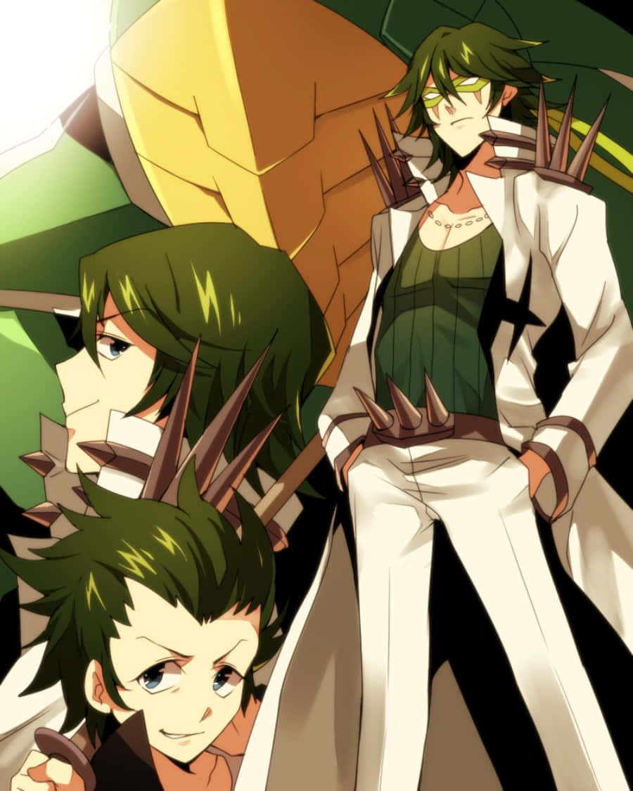 Uzu Sanageyama, green hair, spiked armor, SD Phone Wallpaper