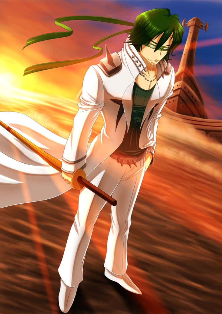 Uzu Sanageyama, green-haired anime warrior, white suit, SD Phone Wallpaper