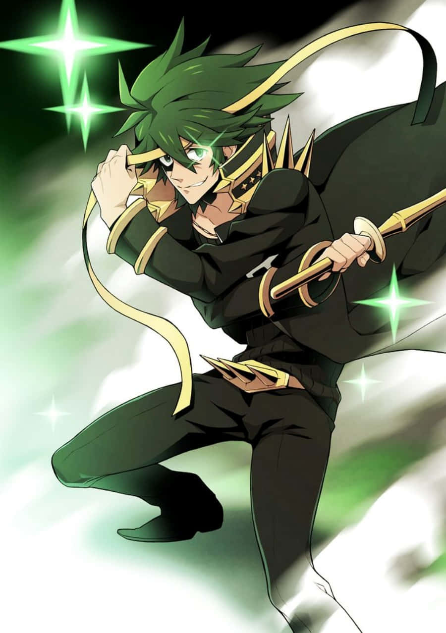 Uzu Sanageyama, green-haired, black and gold armor, SD Phone Wallpaper