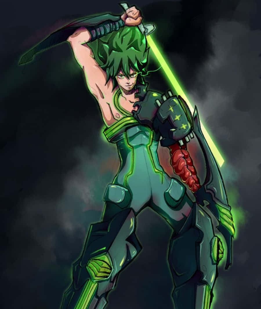 Uzu Sanageyama, green-haired, glowing green sword, SD Phone Wallpaper