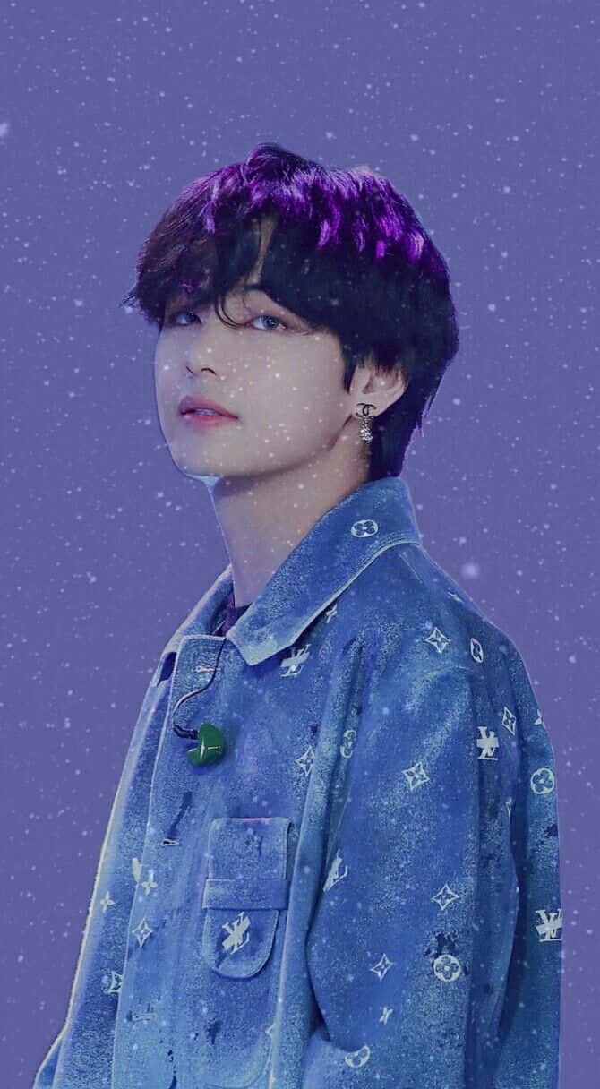 V Bts Phone, purple-tinted hair, patterned denim jacket, SD Phone Wallpaper